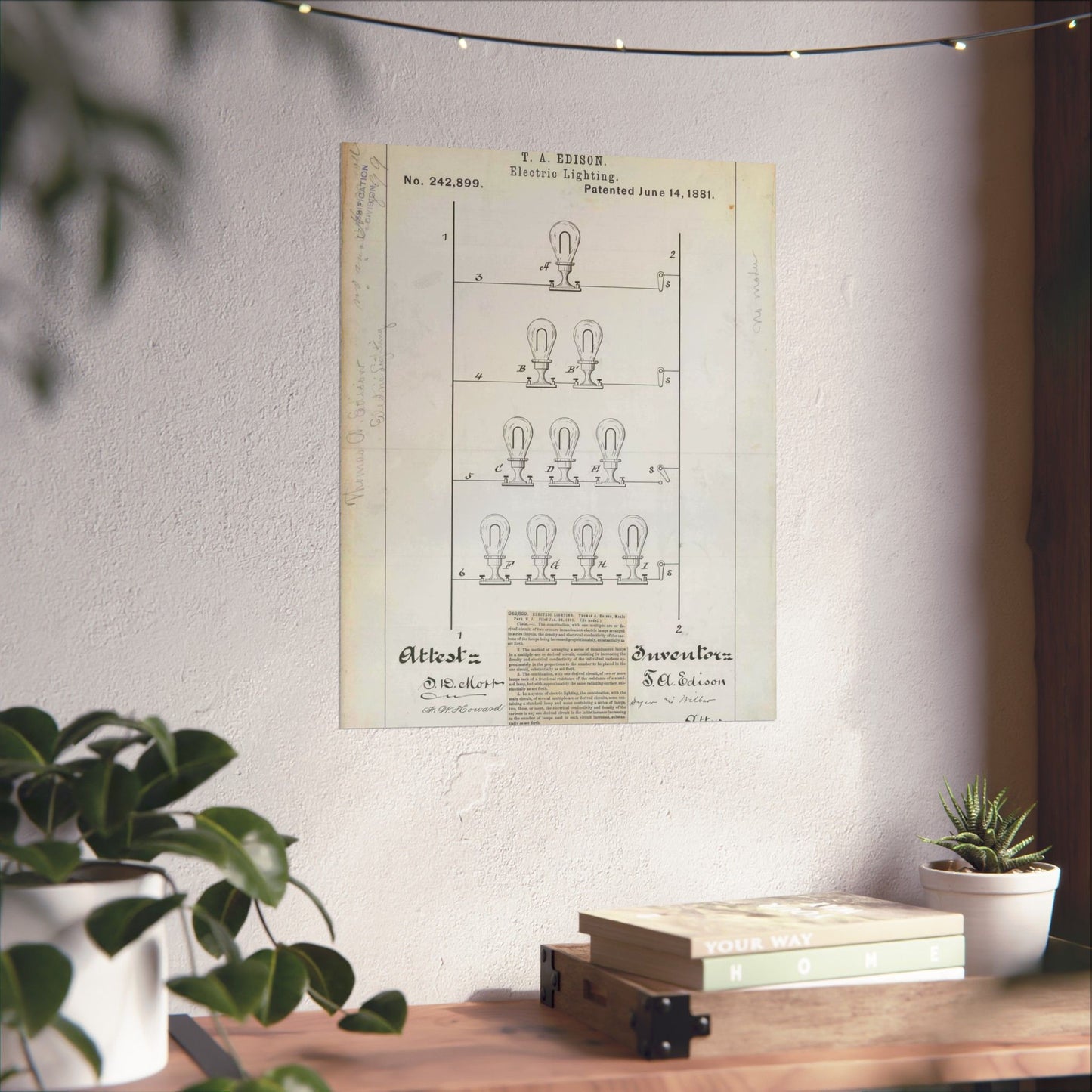 Patent drawing - for T. A. Edison's Electric Lighting Public domain image High Quality Matte Wall Art Poster for Home, Office, Classroom