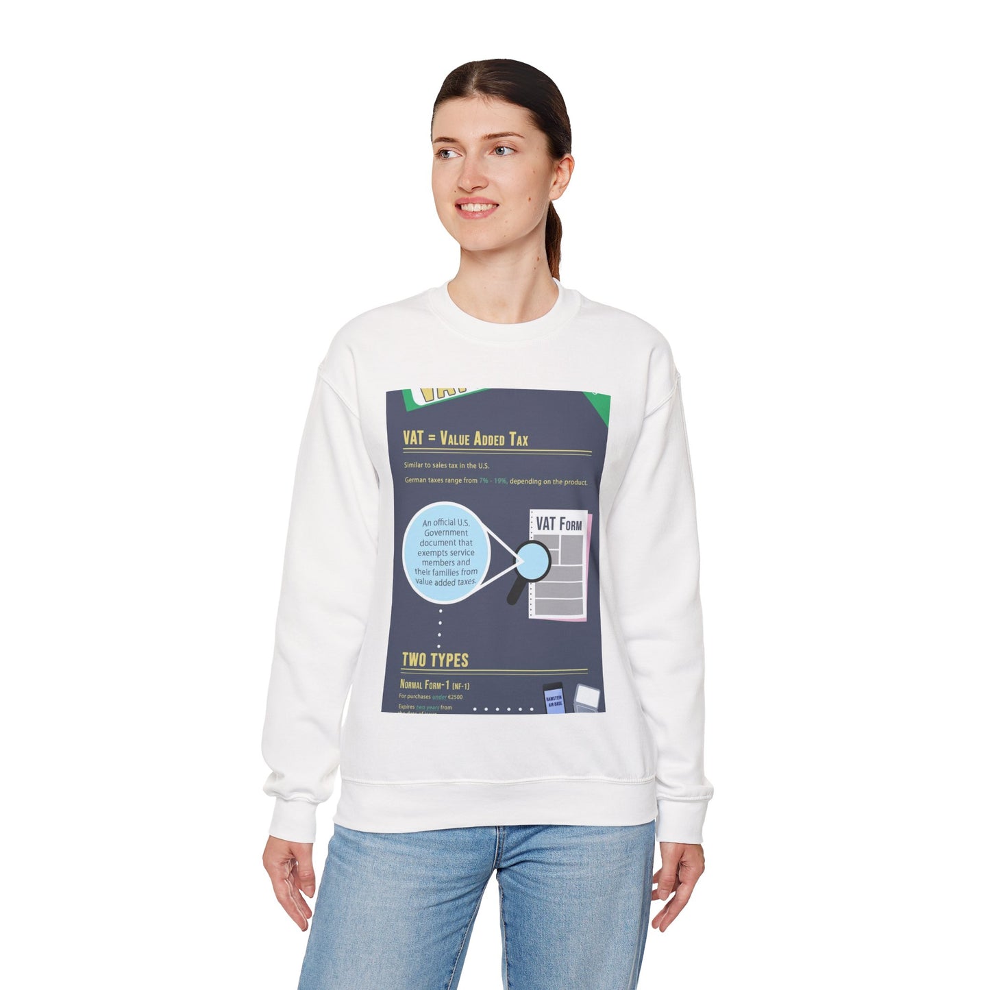 What is VAT? - A poster with a lot of different things on it White Heavy Blend Adult Crew Neck SweatShirt