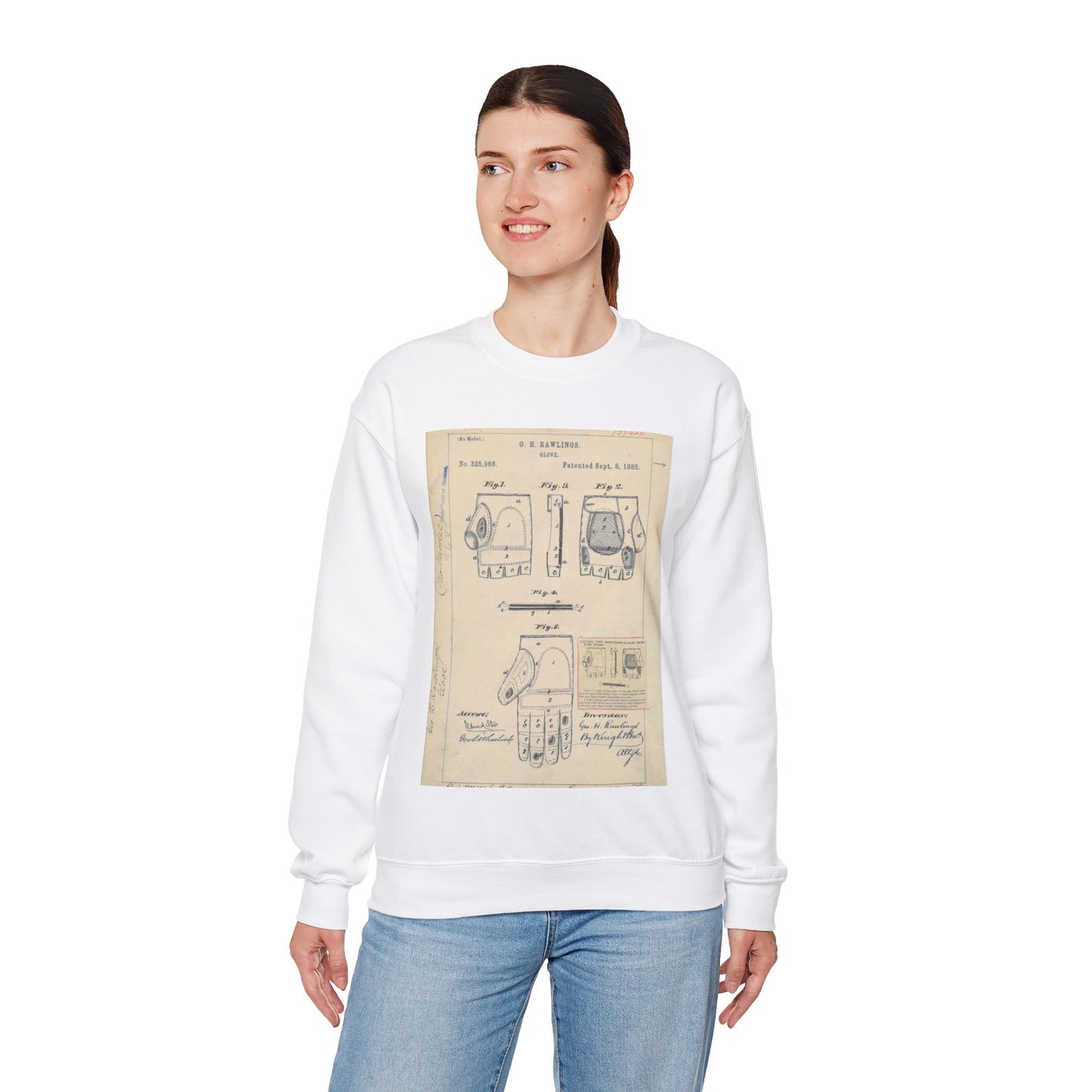Patent drawing - Drawing for a "Base Ball Glove" Public domain image White Heavy Blend Adult Crew Neck SweatShirt