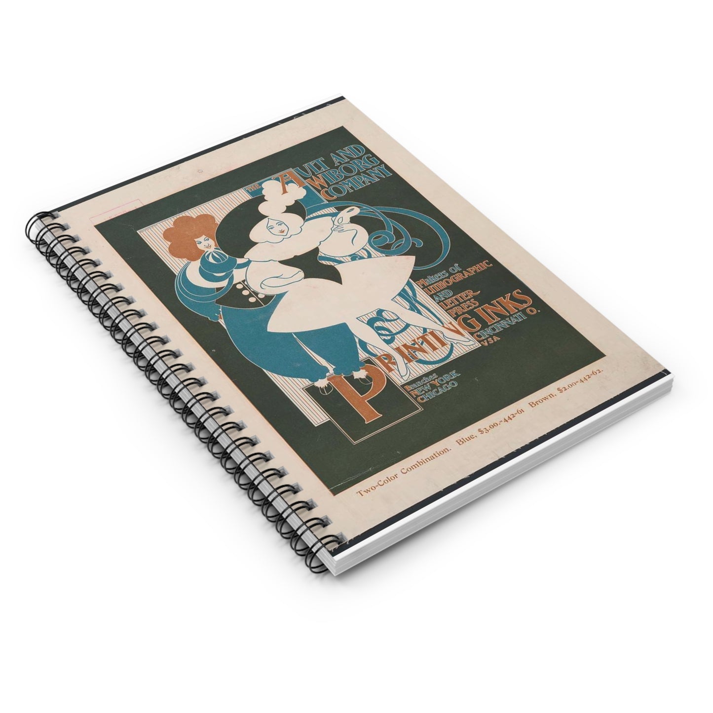 Ault and Wiborg Company, makers of lithographic and letter press printing in inks LCCN2014647779 Spiral Bound Ruled Notebook with Printed Cover