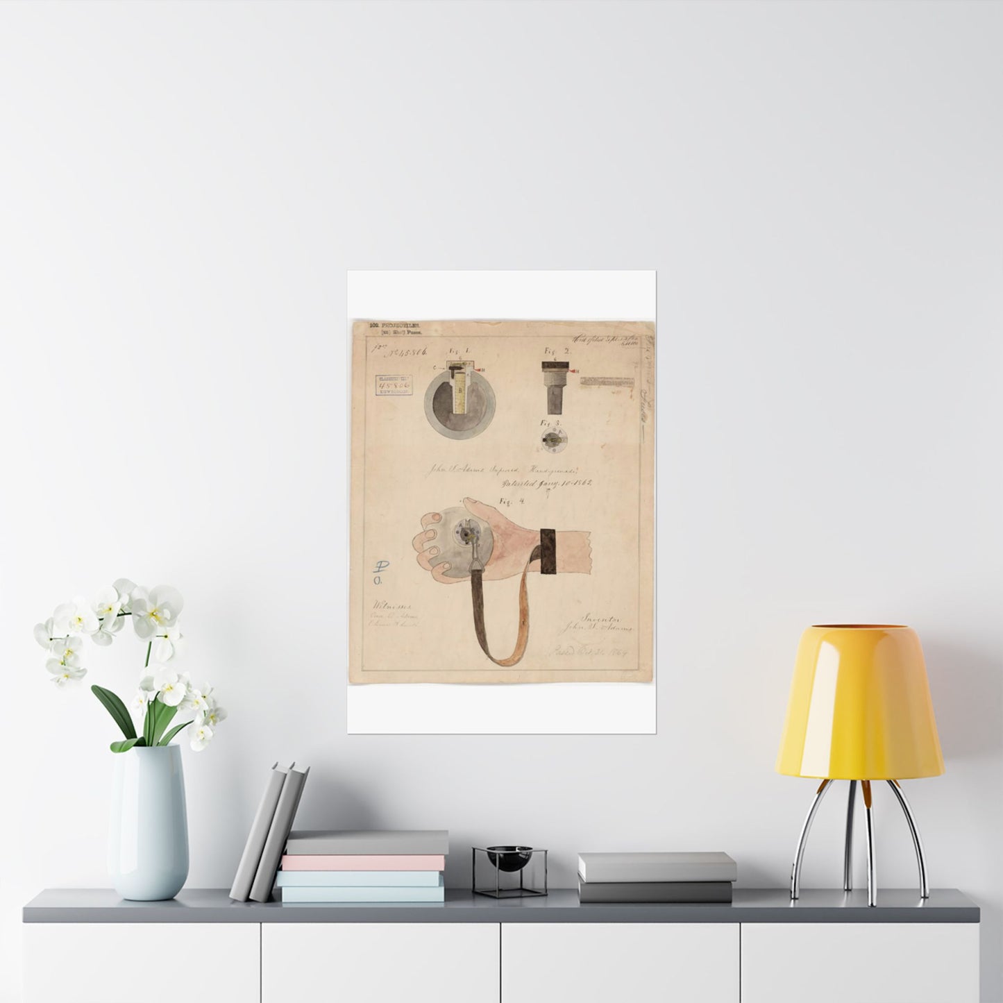 Patent drawing - Drawing of Improved Hand Grenade Public domain image High Quality Matte Wall Art Poster for Home, Office, Classroom