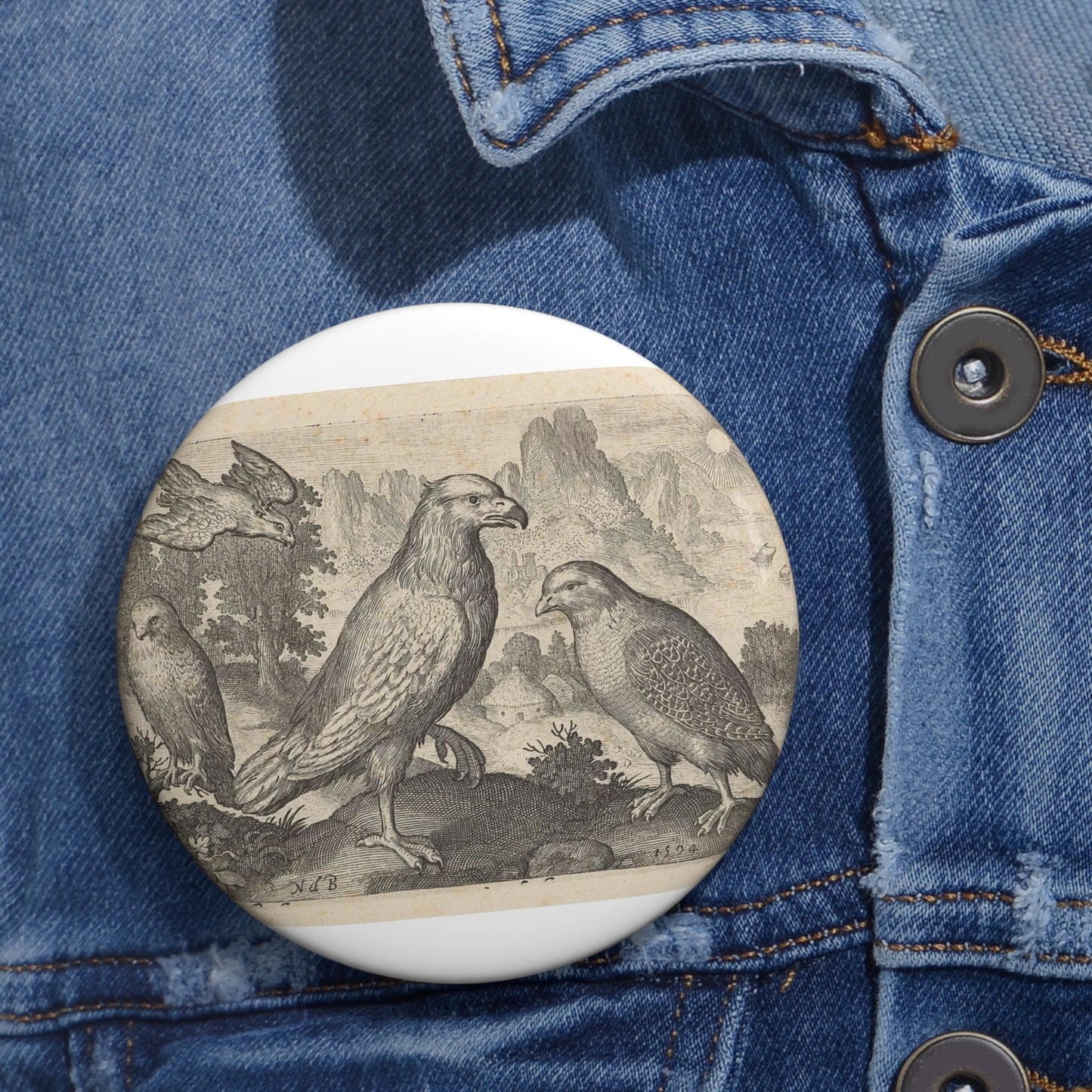 Abraham de Bruyn - Arend en andere roofvogels Pin Buttons with Crisp Design