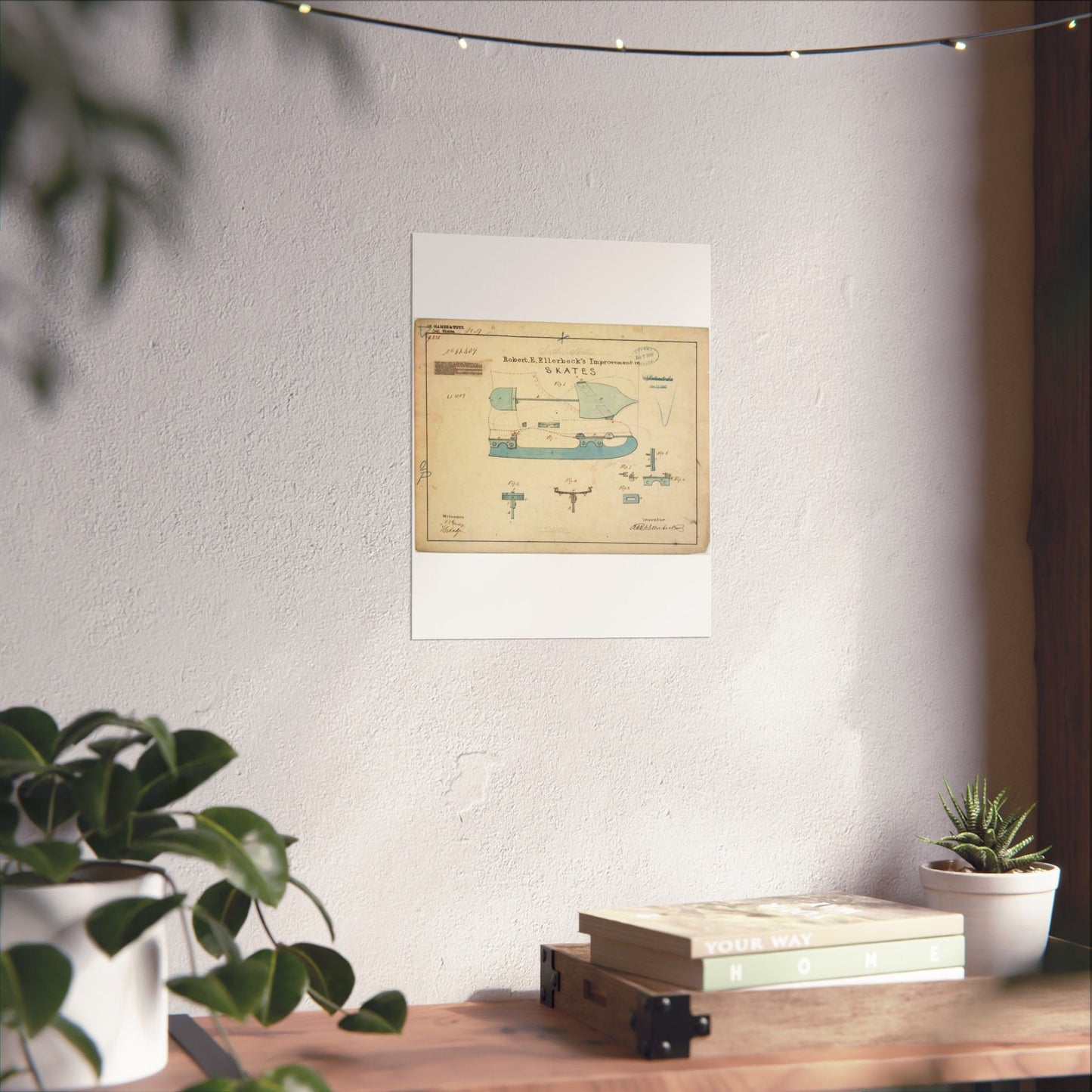 Patent drawing - Drawing of Improvement in Skates Public domain image High Quality Matte Wall Art Poster for Home, Office, Classroom