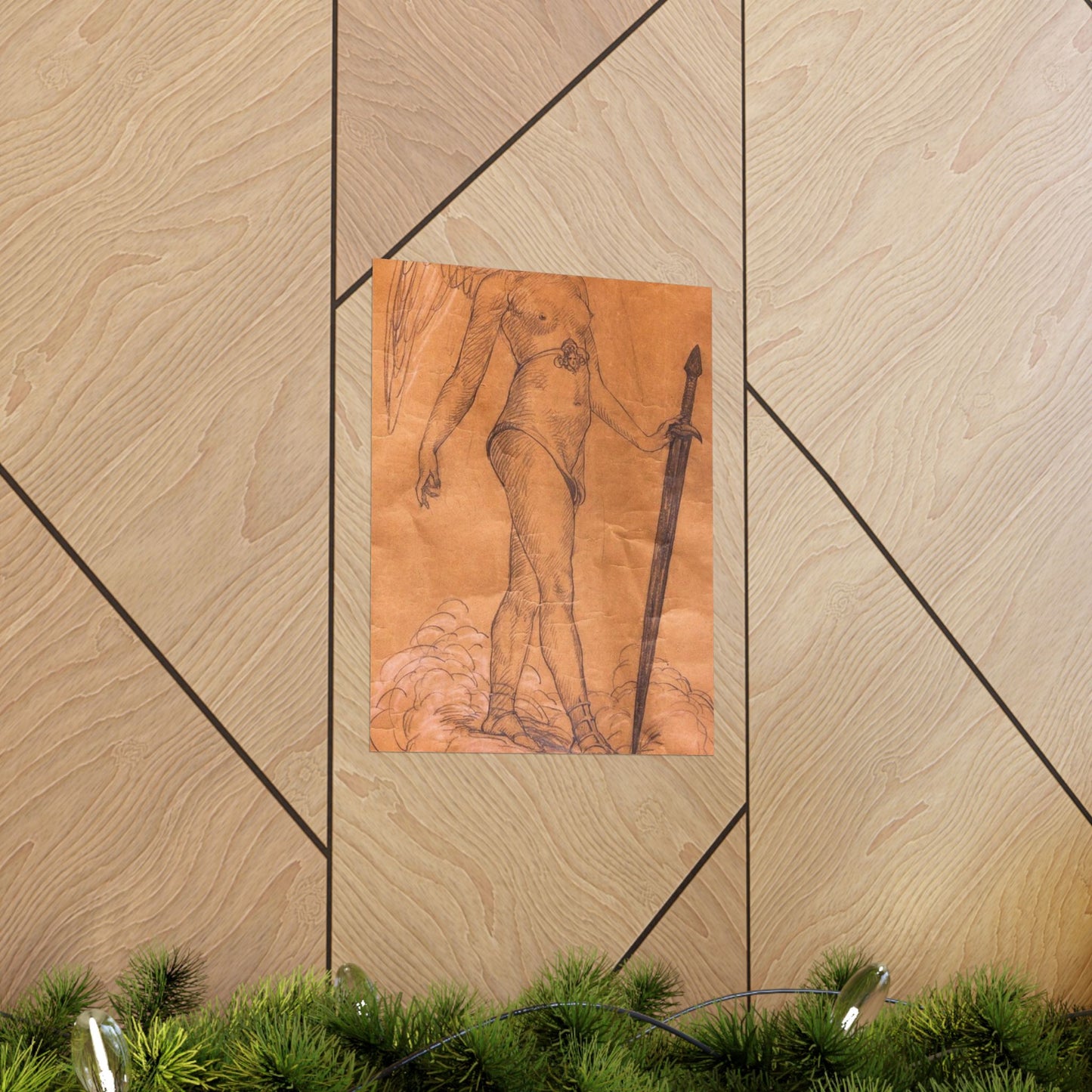 A drawing of an angel holding a sword. Woman breasts sword, beauty fashion. High Quality Matte Wall Art Poster for Home, Office, Classroom