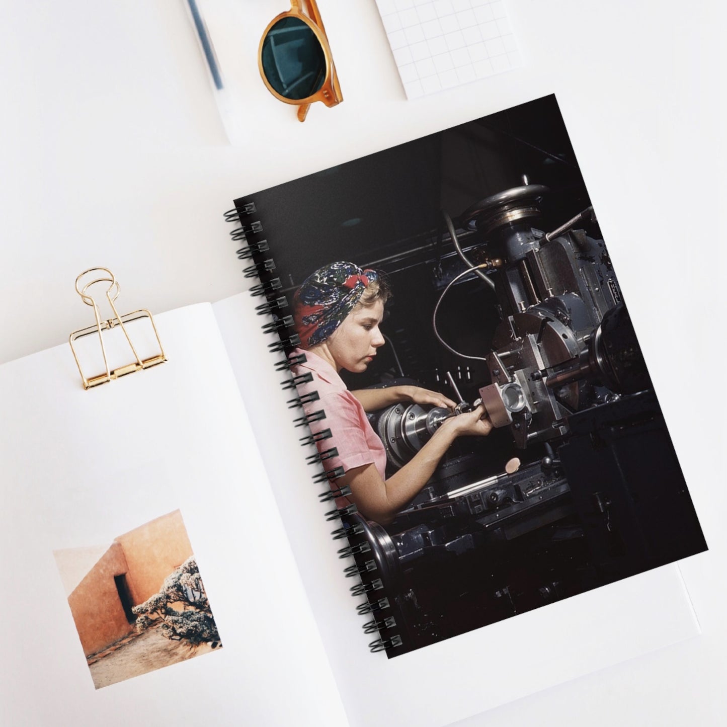 Woman machinist, Douglas Aircraft Company, Long Beach, Calif. Spiral Bound Ruled Notebook with Printed Cover