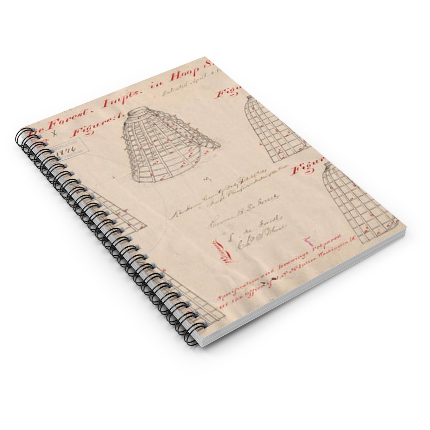 Patent drawing - Drawing of Improvements in Hoop Skirts Public domain image Spiral Bound Ruled Notebook with Printed Cover