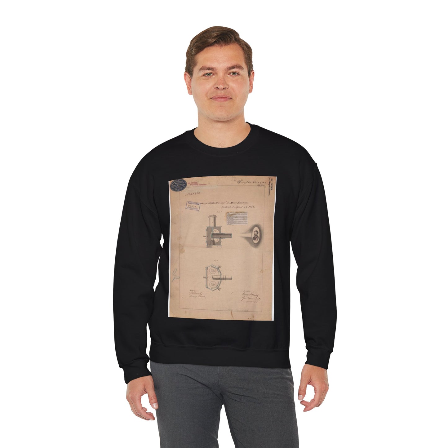 Patent drawing - Drawing of Improvement in Magic Lanterns Public domain image Black Heavy Blend Adult Crew Neck SweatShirt