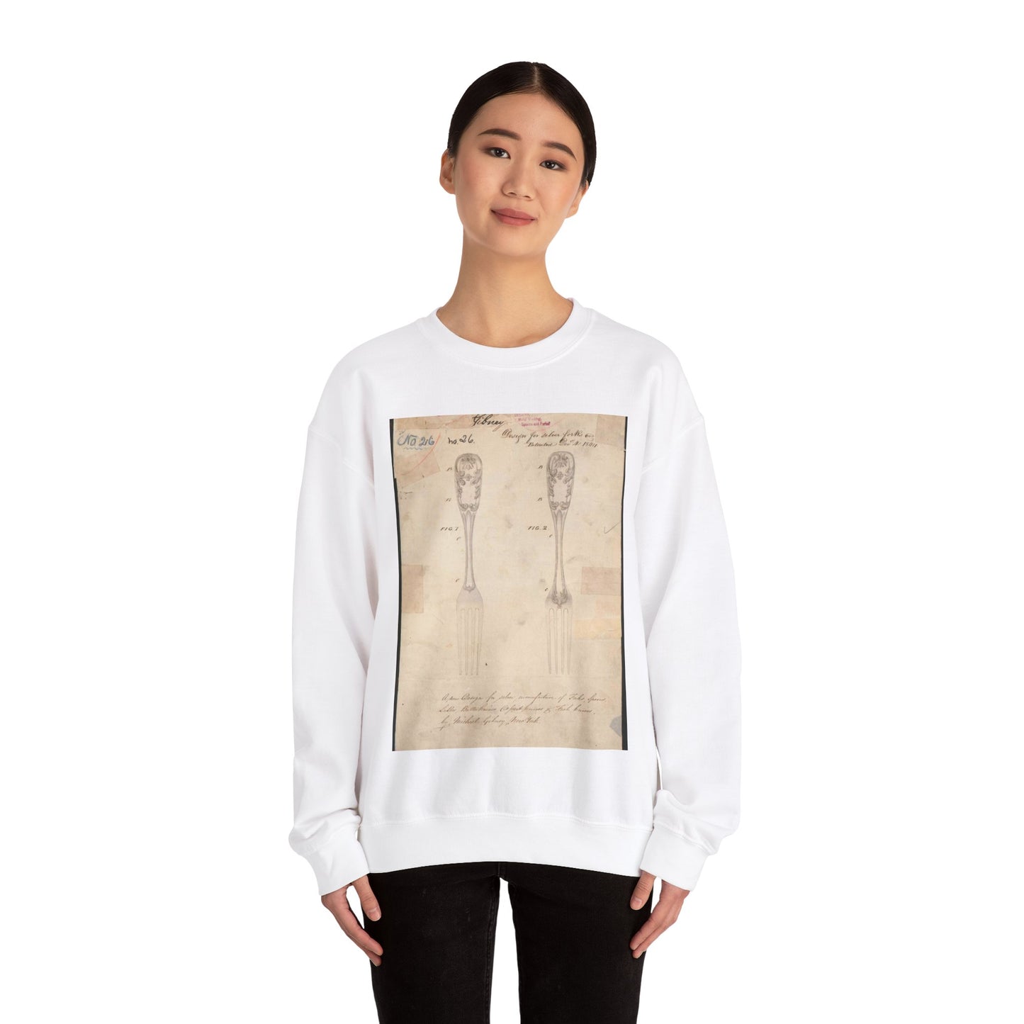 Patent drawing - Drawing of Design for Silver Forks Public domain image White Heavy Blend Adult Crew Neck SweatShirt
