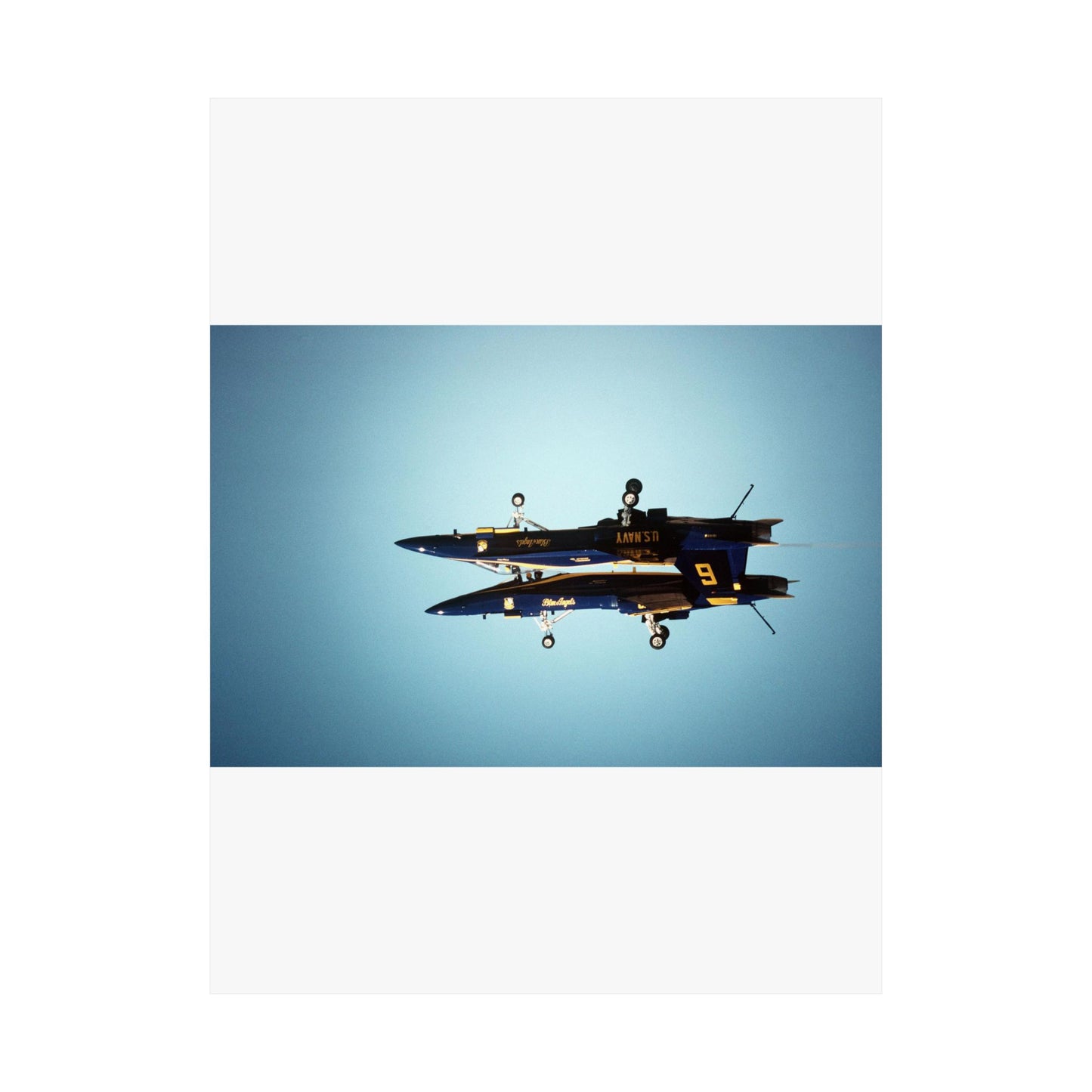 Two F/A-18A Hornet aircraft of the Blue Angels Flight Demonstration Squadron execute the Fortus maneuver during an air show High Quality Matte Wall Art Poster for Home, Office, Classroom
