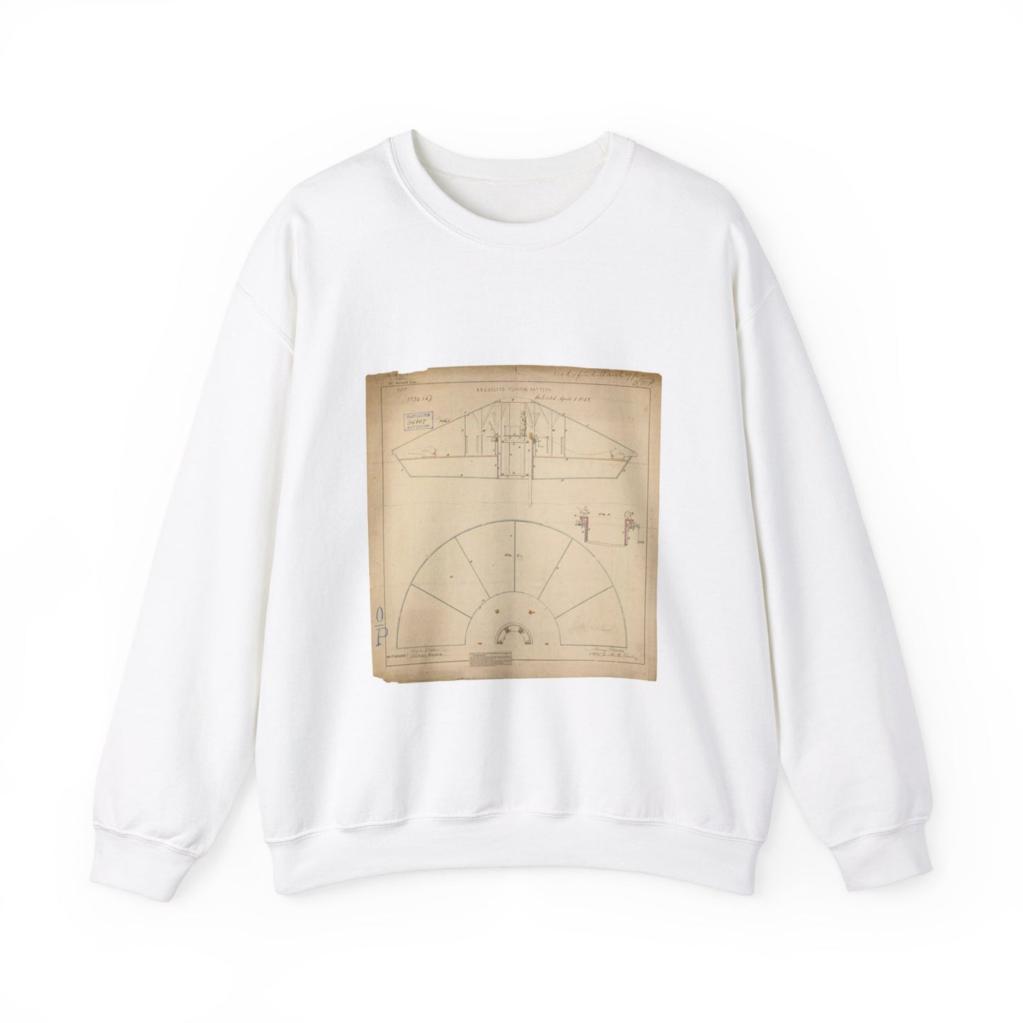 Patent drawing - Drawing of Floating Battery Public domain image White Heavy Blend Adult Crew Neck SweatShirt