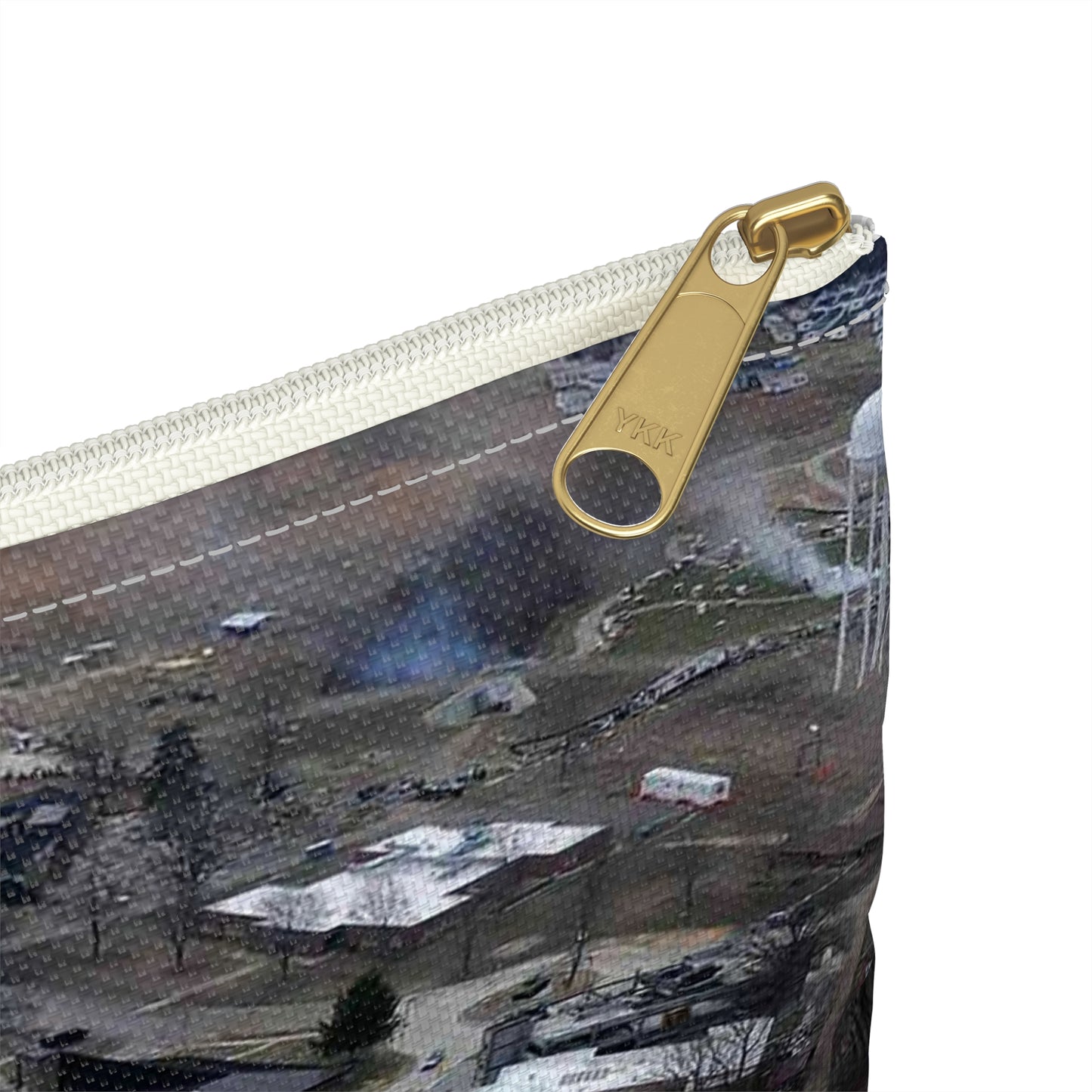 An aerial view of the Muscatatuck Urban Training Center Large Organizer Pouch with Black Zipper