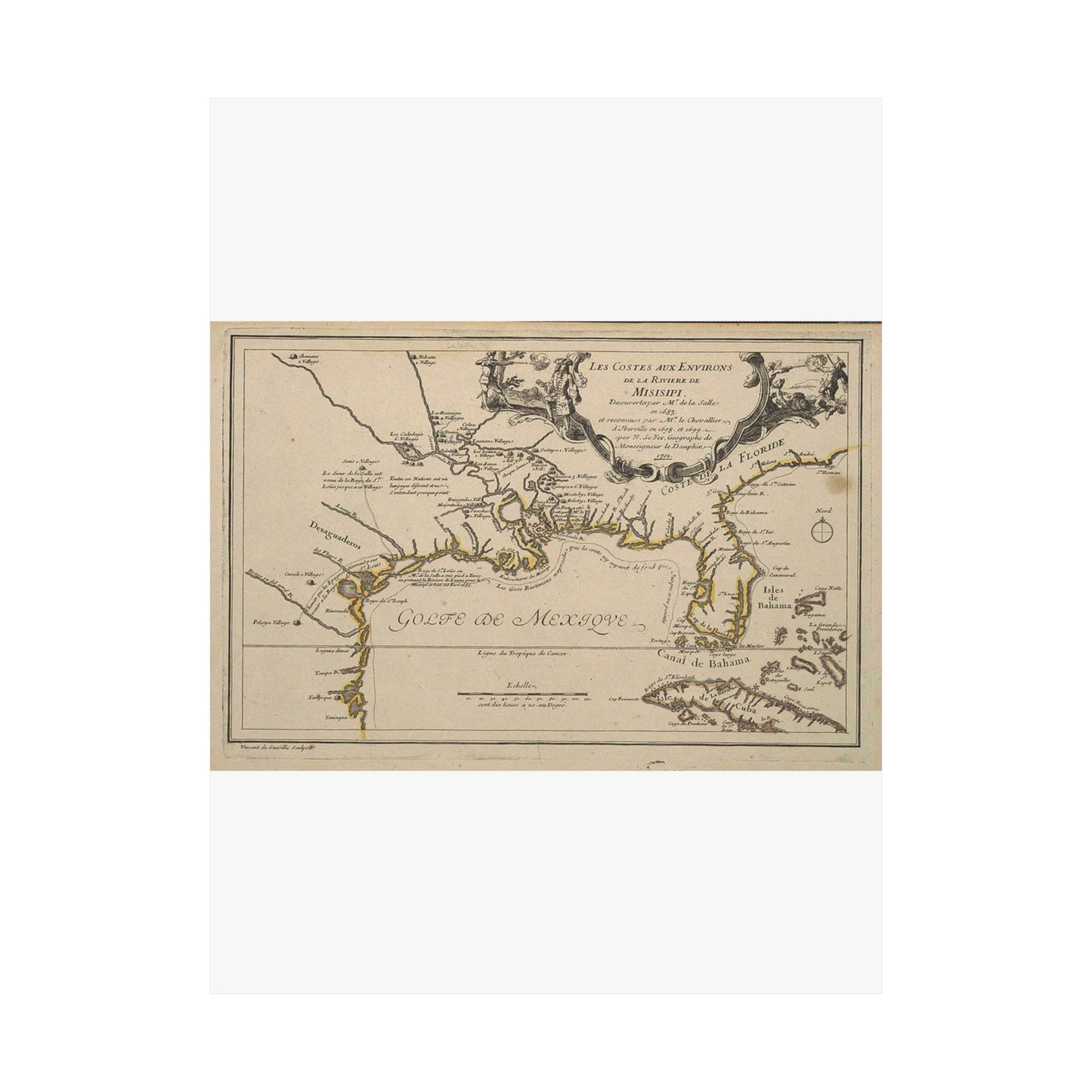 De Fer Les costes aux environs de la riviere de Misisipi 1701 UTA High Quality Matte Wall Art Poster for Home, Office, Classroom