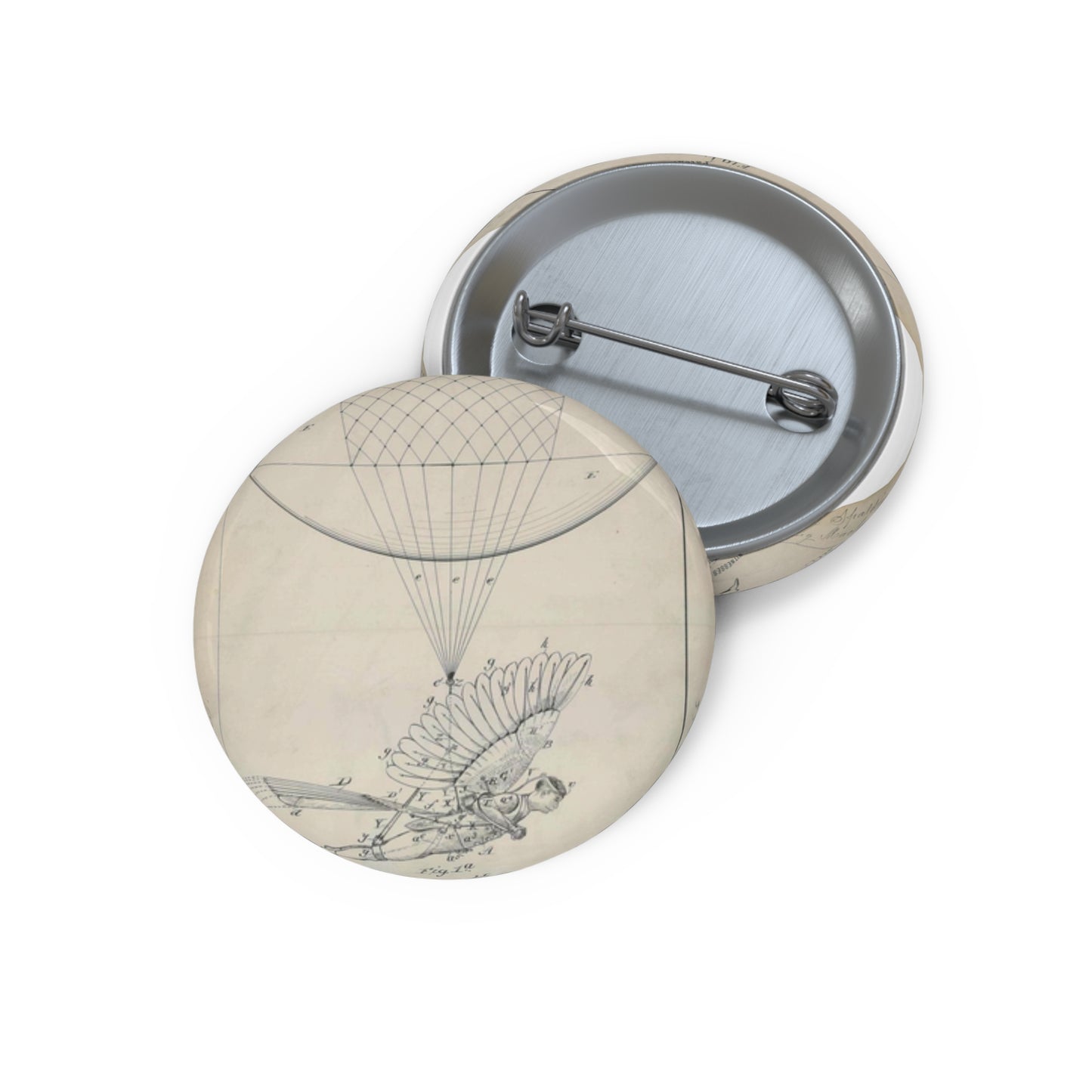 Patent drawing - for R. J. Spalding's Flying Machine Public domain image Pin Buttons with Crisp Design