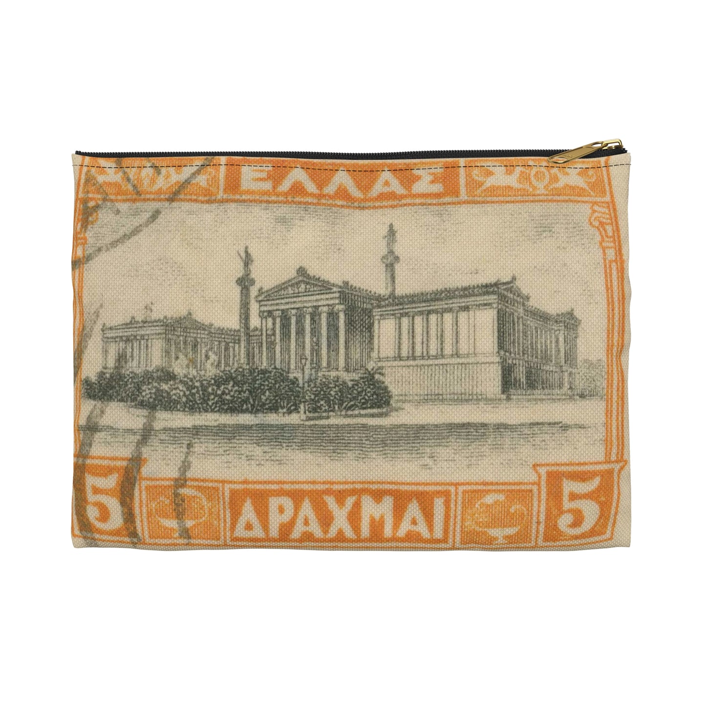 Frimärke ur Gösta Bodmans filatelistiska motivsamling, påbörjad 1950.Frimärke från Grekland, 1927. Motiv av Akademien i Athén. Large Organizer Pouch with Black Zipper
