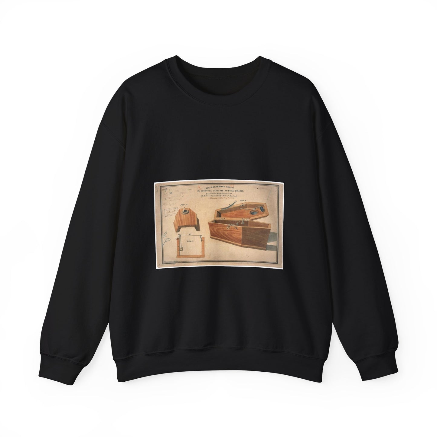 Patent drawing - Drawing for a Life - Preserving Coffin Public domain image Black Heavy Blend Adult Crew Neck SweatShirt