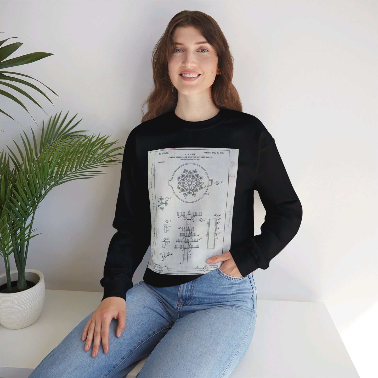 Patent drawing - for J. A. Earl's Candle Holder and Dish for Birthday Cakes Public domain image Black Heavy Blend Adult Crew Neck SweatShirt