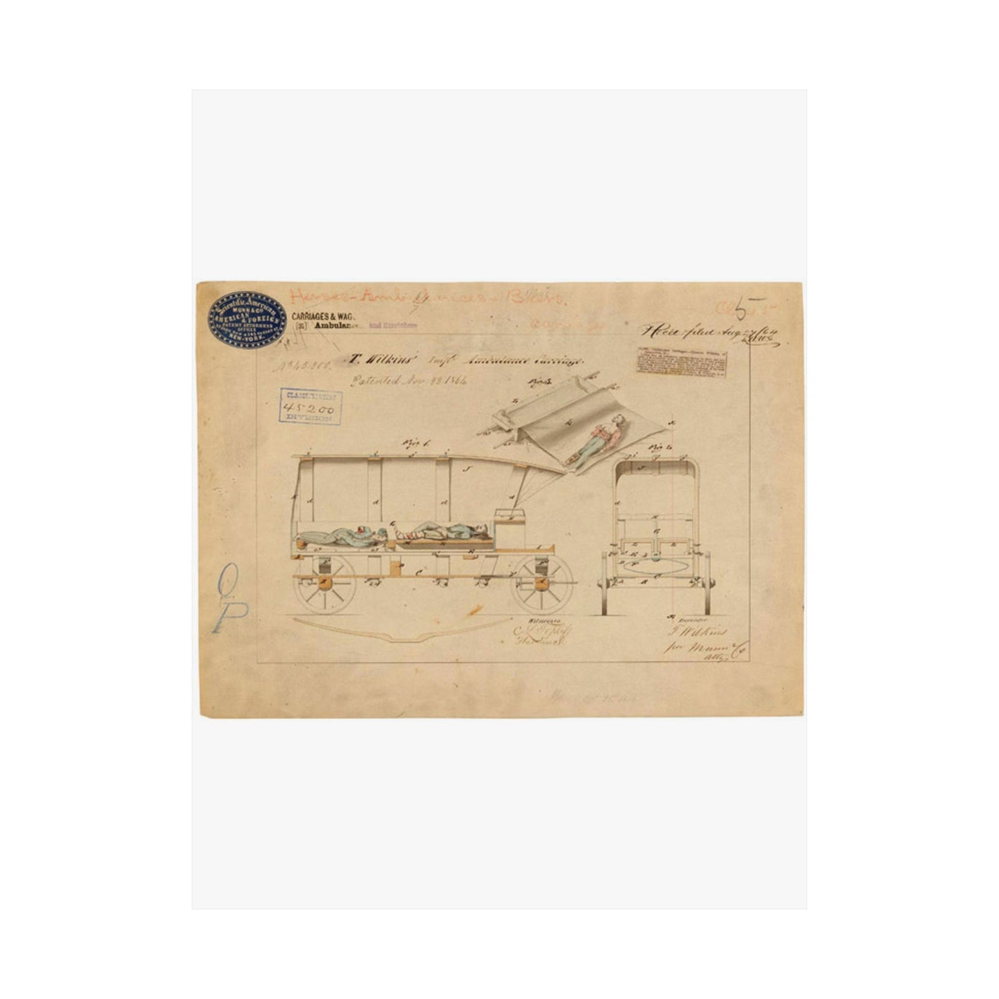 Patent drawing - Drawing of Improved Ambulance Carriage Public domain image High Quality Matte Wall Art Poster for Home, Office, Classroom