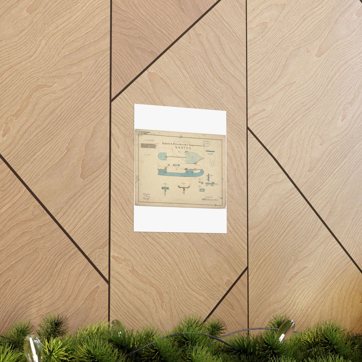 Patent drawing - Drawing of Improvement in Skates Public domain image High Quality Matte Wall Art Poster for Home, Office, Classroom