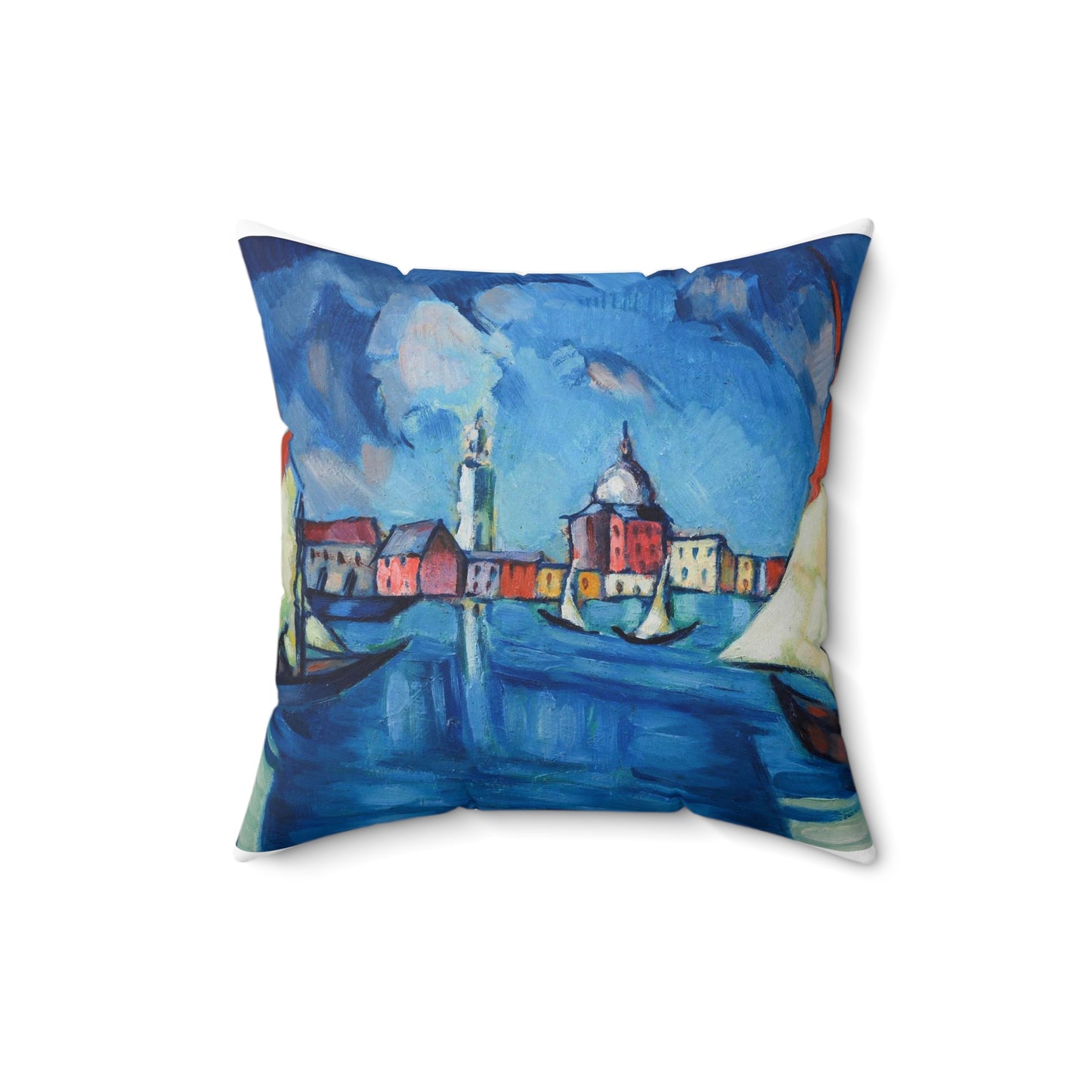 Magi veneetsia - A painting of boats in a harbor with buildings in the background Decorative Accent Square Pillow