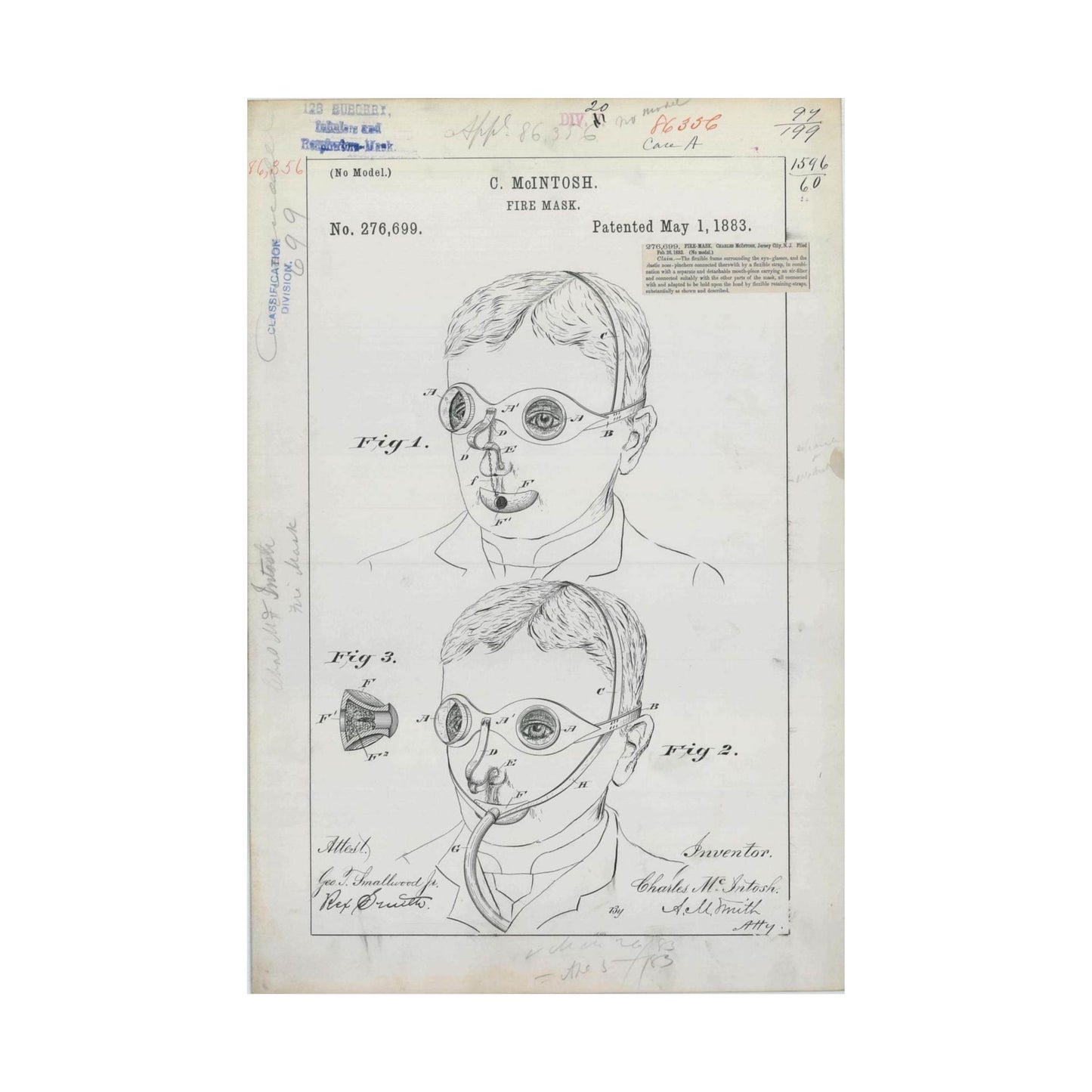 Patent drawing - for C. McIntosh's Fire Mask Public domain image High Quality Matte Wall Art Poster for Home, Office, Classroom