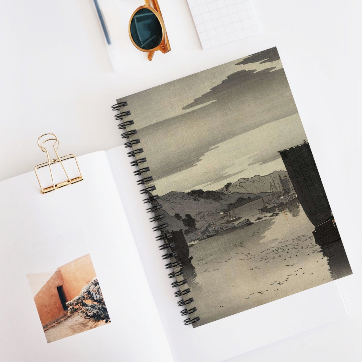 Yūgure no hansen - Public domain portrait drawing Spiral Bound Ruled Notebook with Printed Cover