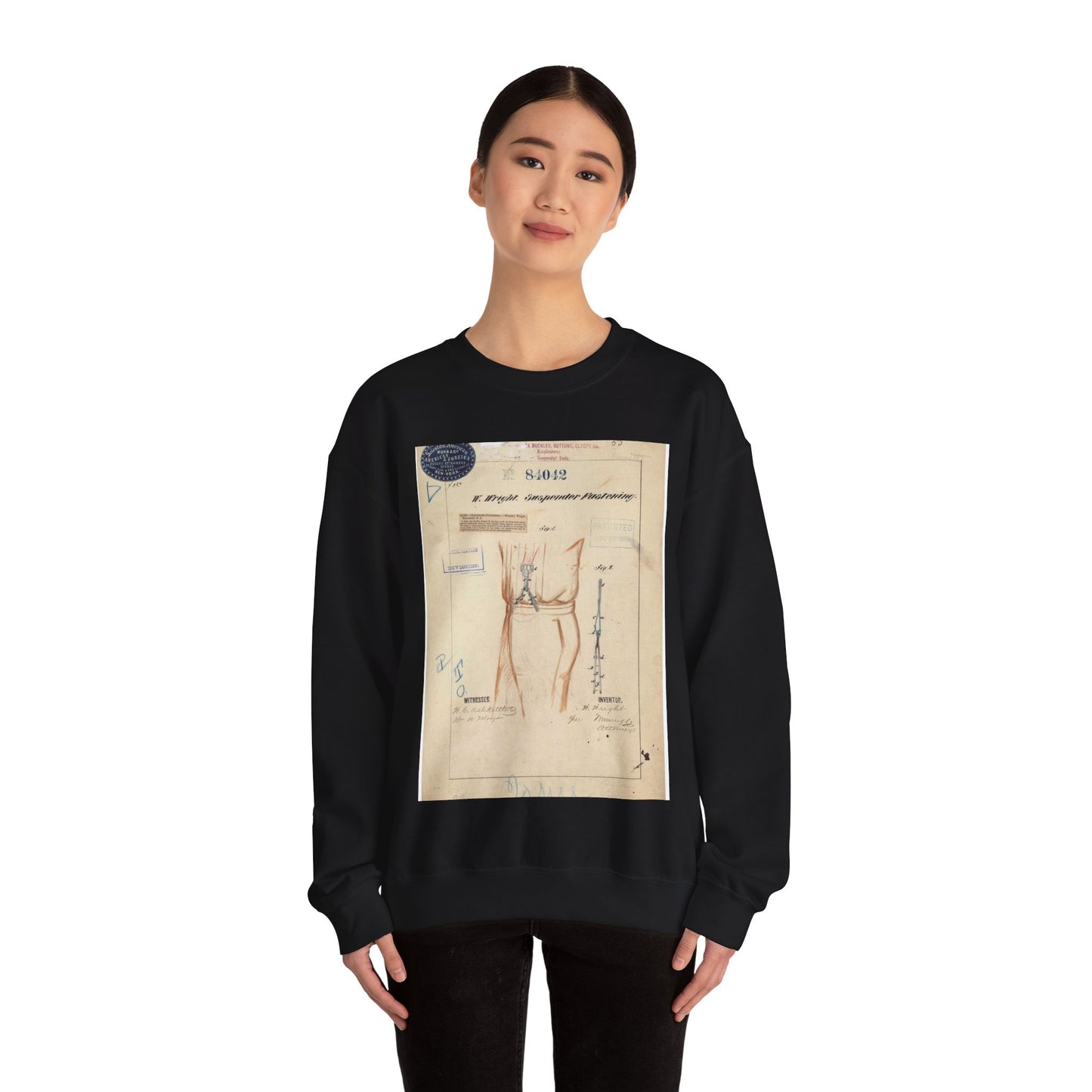 Patent drawing - Drawing of Suspender Fastening Public domain image Black Heavy Blend Adult Crew Neck SweatShirt