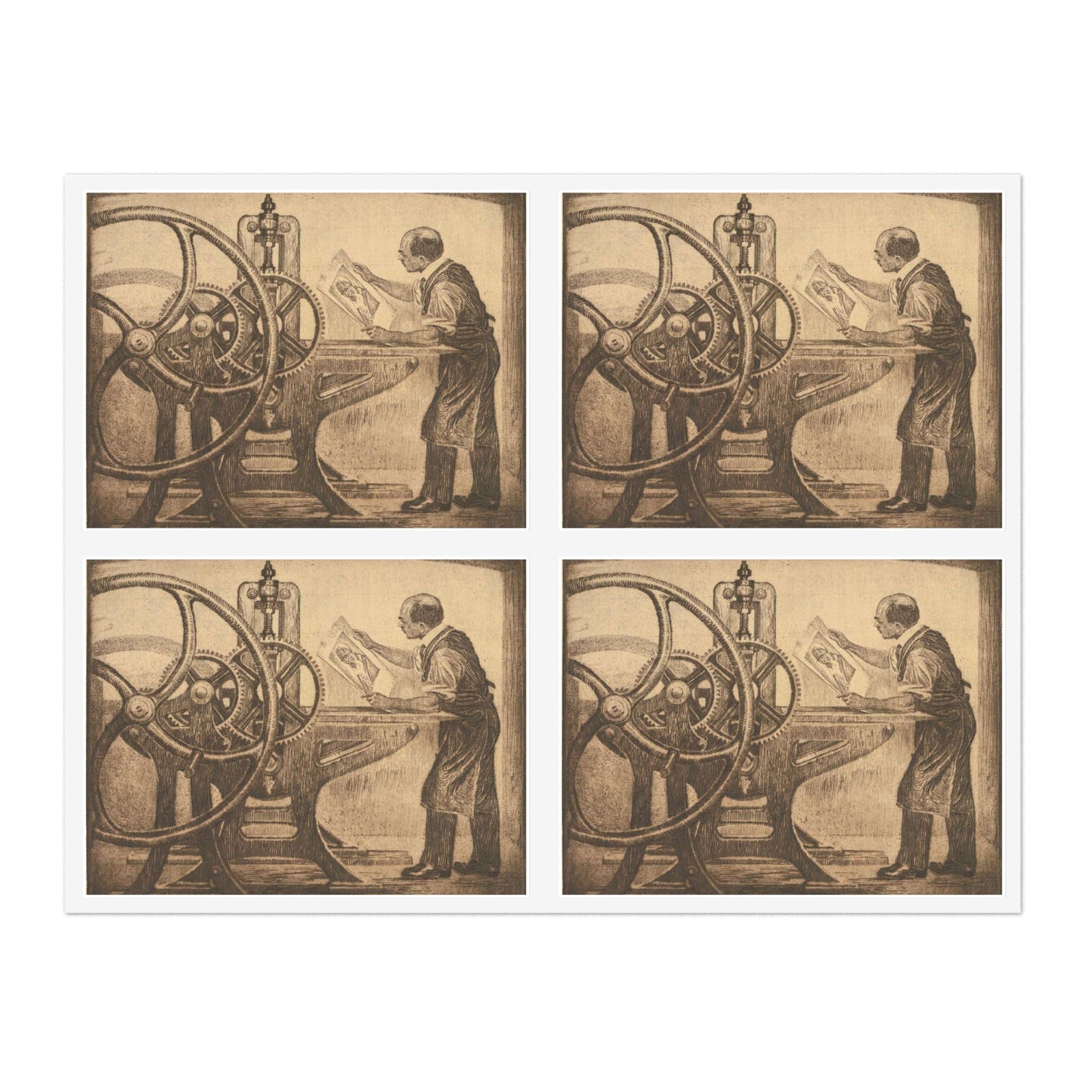 Lilien Printing press - Public domain portrait print Laminated UV Protective Vinyl Stickers