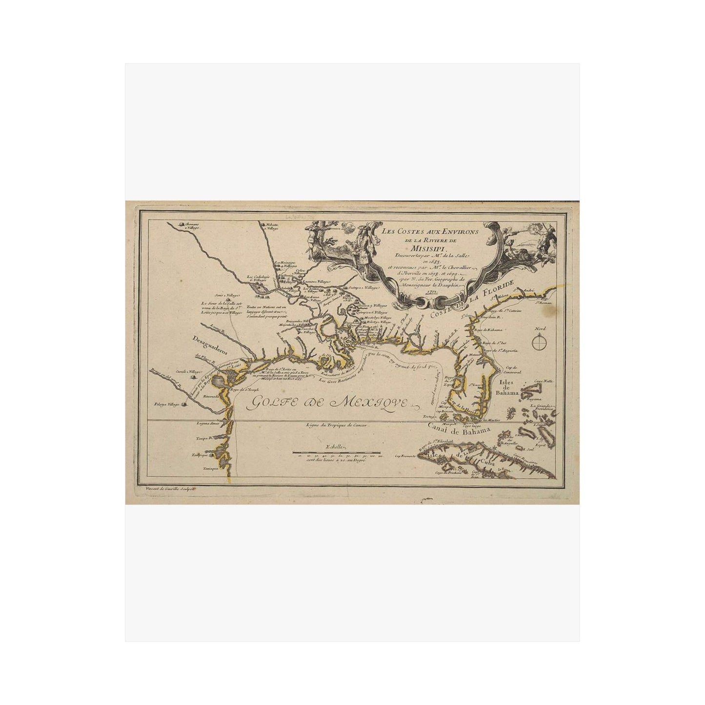 De Fer Les costes aux environs de la riviere de Misisipi 1701 UTA High Quality Matte Wall Art Poster for Home, Office, Classroom