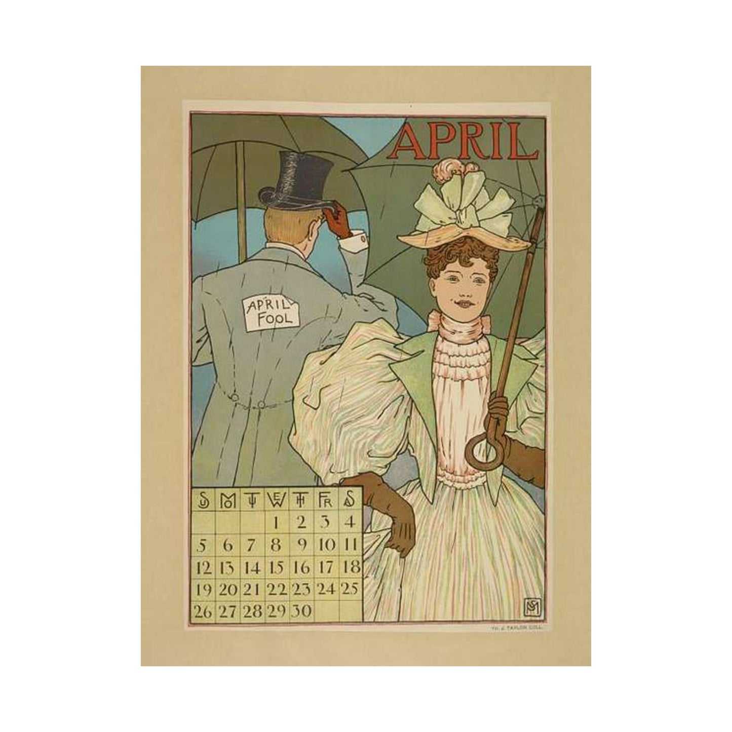 April, Art Nouveau Poster - Art nouveau public domain poster High Quality Matte Wall Art Poster for Home, Office, Classroom