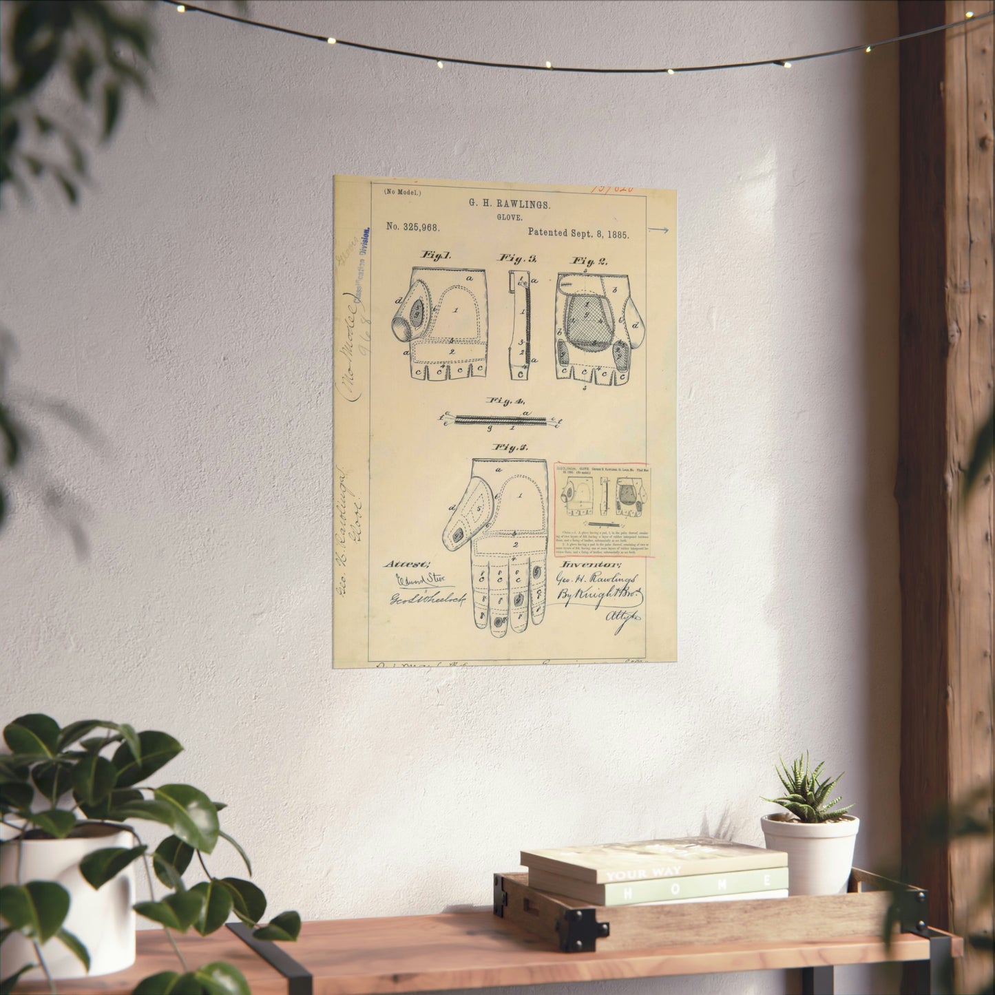 Patent drawing - Drawing for a "Base Ball Glove" Public domain image High Quality Matte Wall Art Poster for Home, Office, Classroom