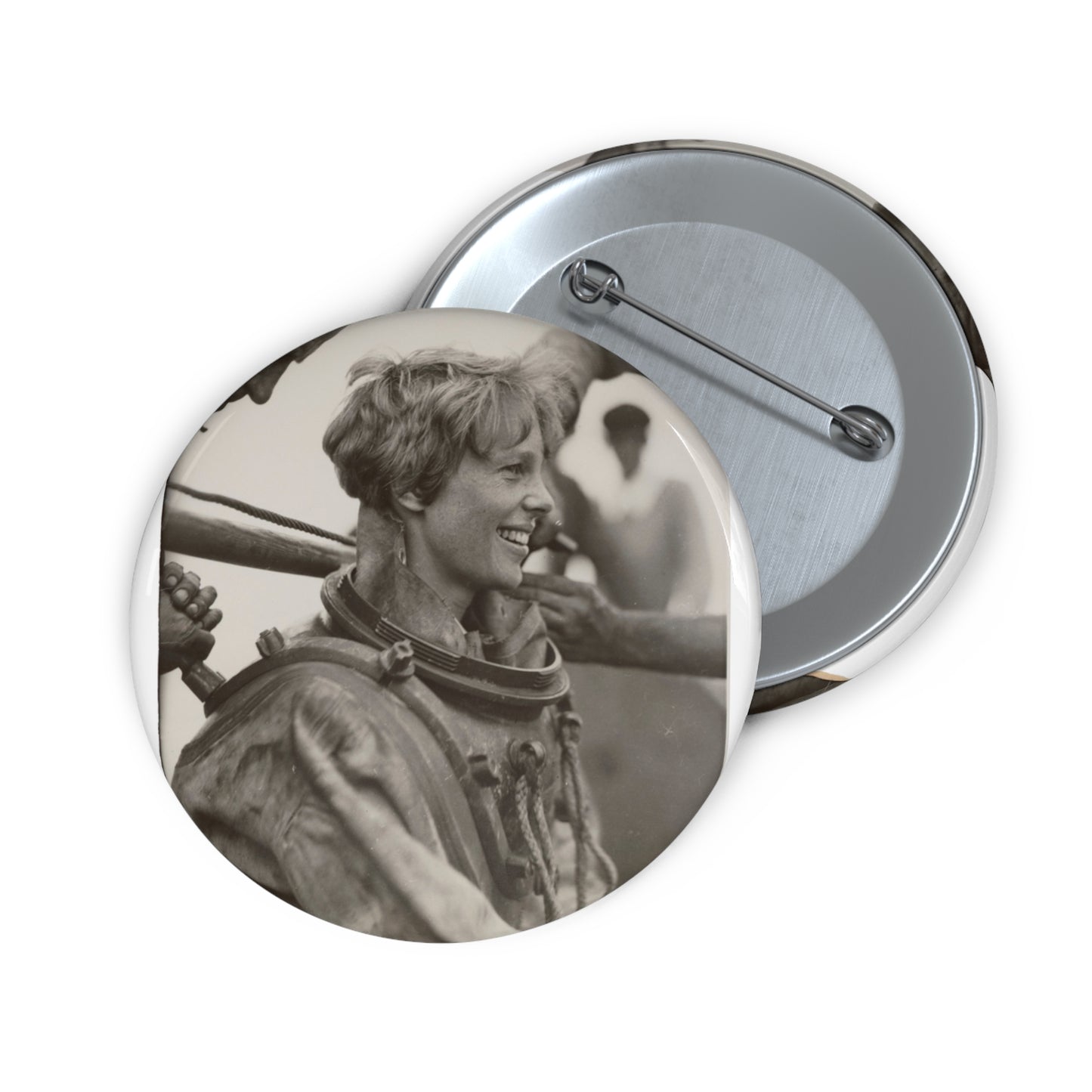 Amelia Earhart Deep Sea Diving off Block Island Pin Buttons with Crisp Design