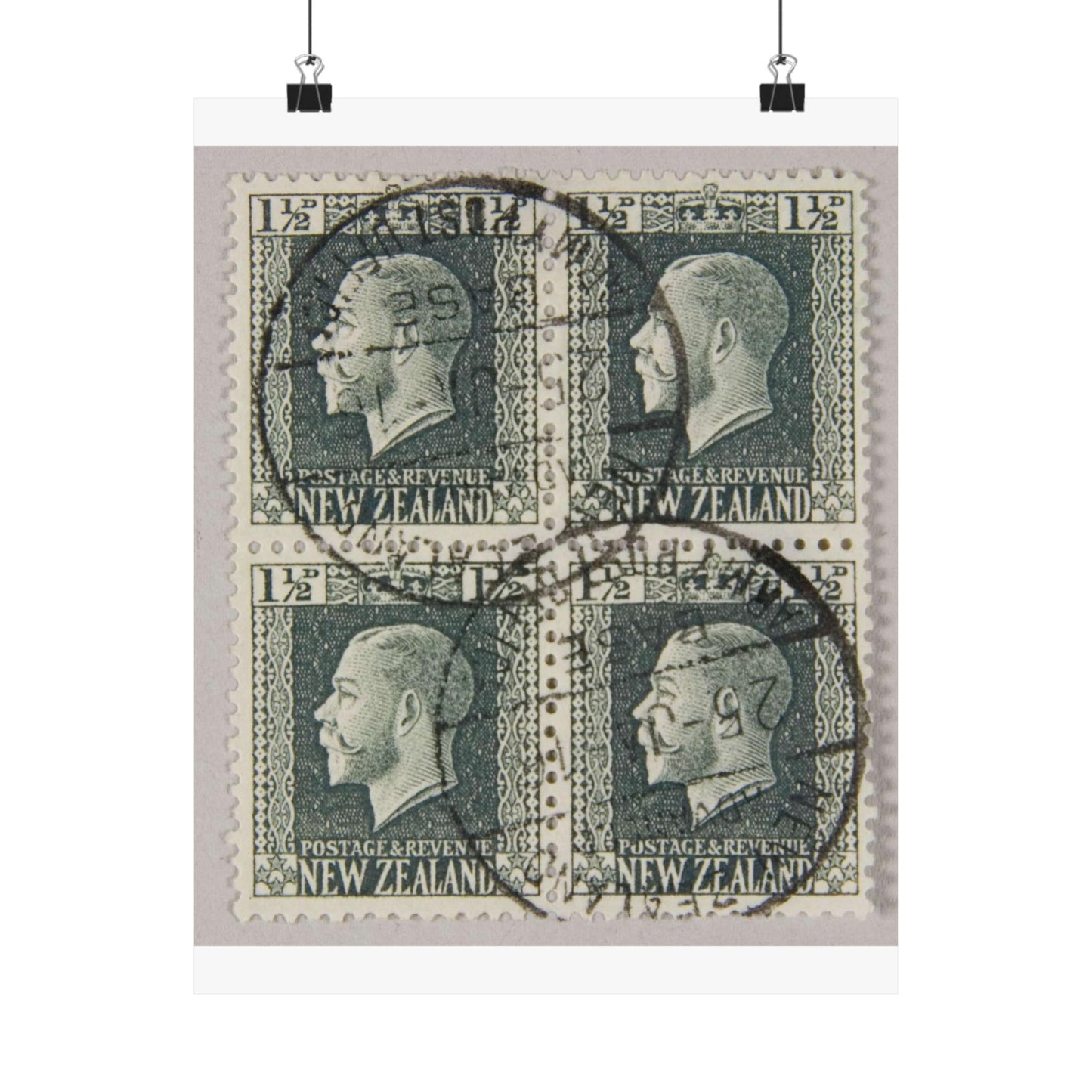 Block of one and a half penny 'King George V' definitive stamps in grey slate High Quality Matte Wall Art Poster for Home, Office, Classroom