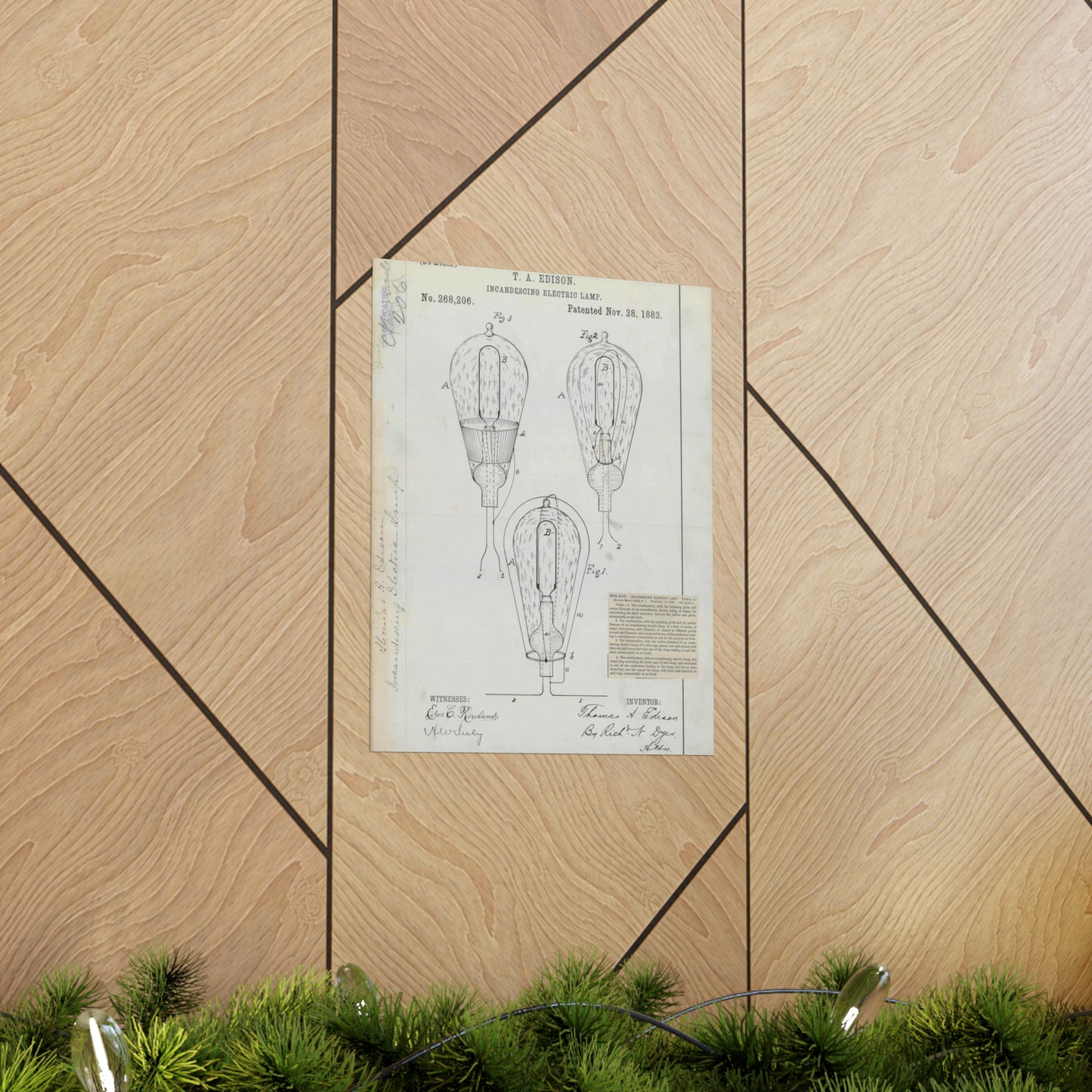 Patent drawing - for T. A. Edison's Incandescing Electric Lamp Public domain image High Quality Matte Wall Art Poster for Home, Office, Classroom