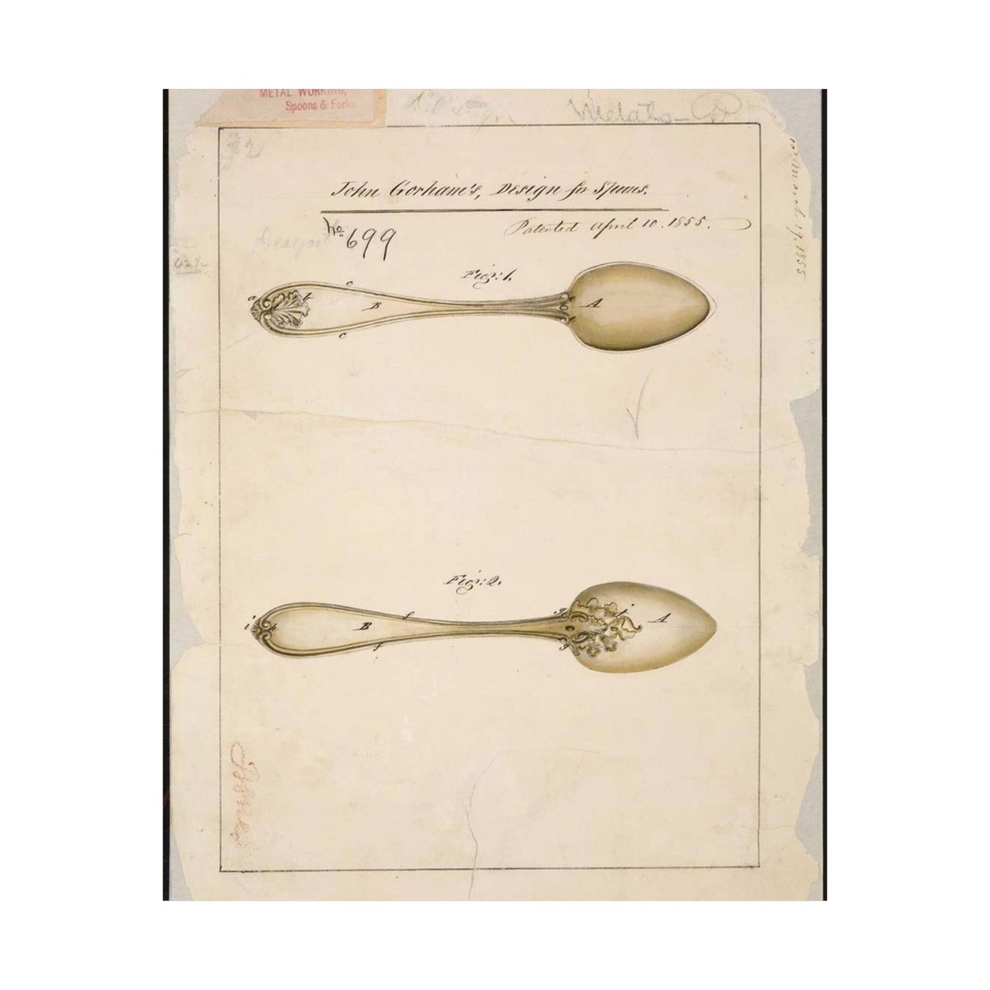 Patent drawing - Drawing of Design for Spoons Public domain image High Quality Matte Wall Art Poster for Home, Office, Classroom
