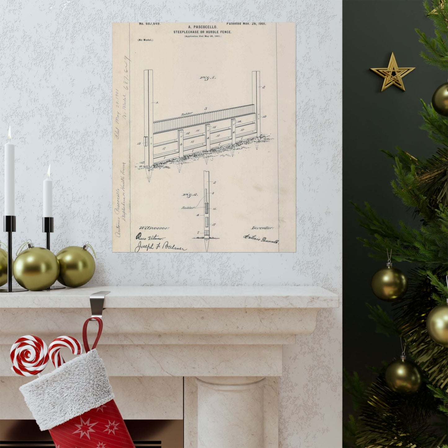 Patent Drawing of Engine - for A. Pascocello' Steeplechase or Hurdle Fence Public domain image High Quality Matte Wall Art Poster for Home, Office, Classroom