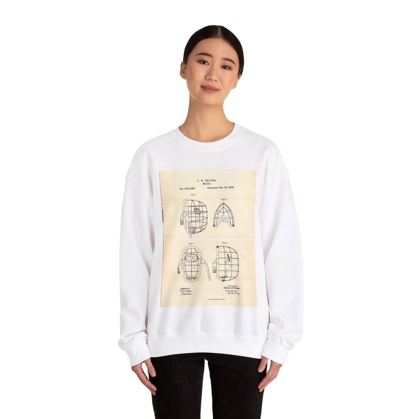 Patent Case File No. 200,358, Improvement in Masks, Inventor Frederick W. Thayer - DPLA - 7786b11b8abf0875f64205aeedc6d9c3 (page 11) White Heavy Blend Adult Crew Neck SweatShirt
