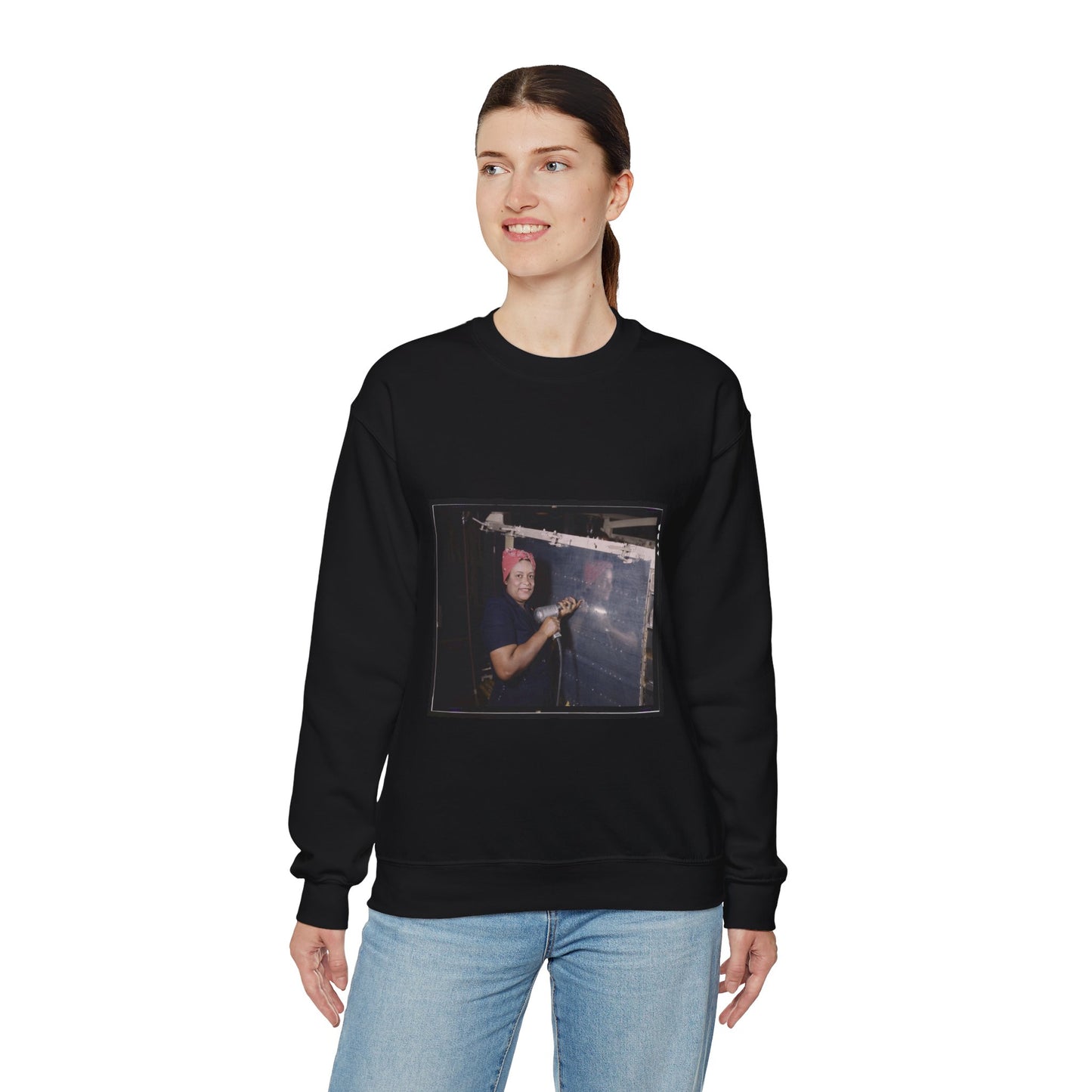 Operating a hand drill at Vultee-Nashville, woman is working on a "Vengeance" dive bomber, Tennessee Black Heavy Blend Adult Crew Neck SweatShirt