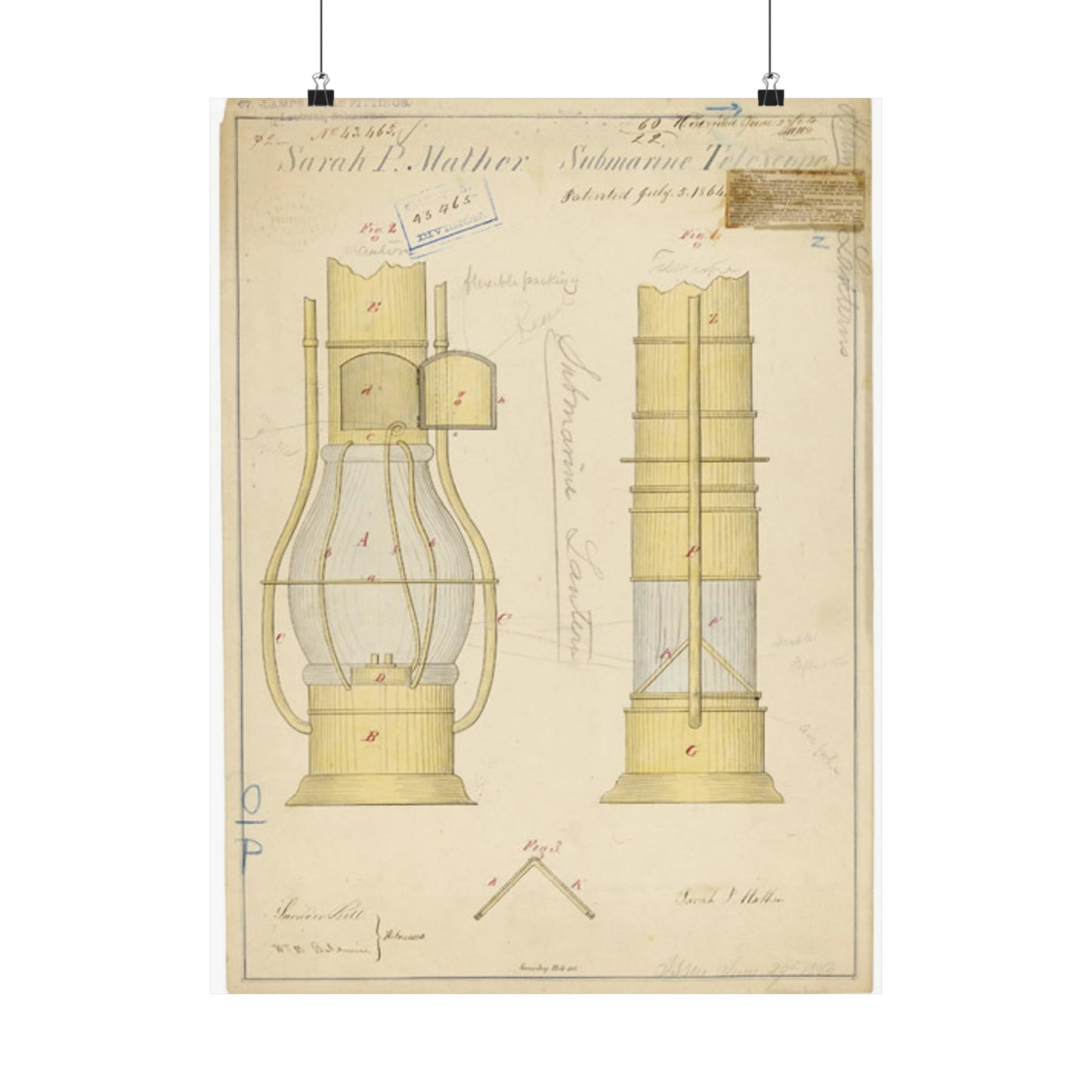 Patent drawing - Drawing of Submarine Telescope Public domain image High Quality Matte Wall Art Poster for Home, Office, Classroom