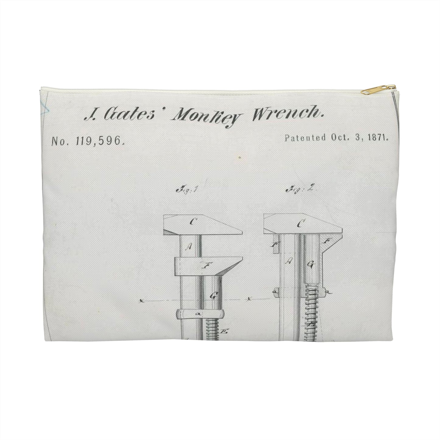 Patent Drawing of Engine - for J. Gates' Monkey Wrench Public domain image Large Organizer Pouch with Black Zipper