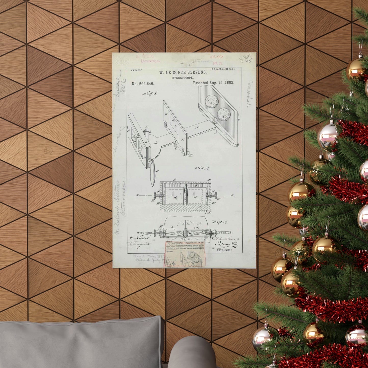 Patent drawing - for W. Le Conte Stevens' Stereoscope Public domain image High Quality Matte Wall Art Poster for Home, Office, Classroom
