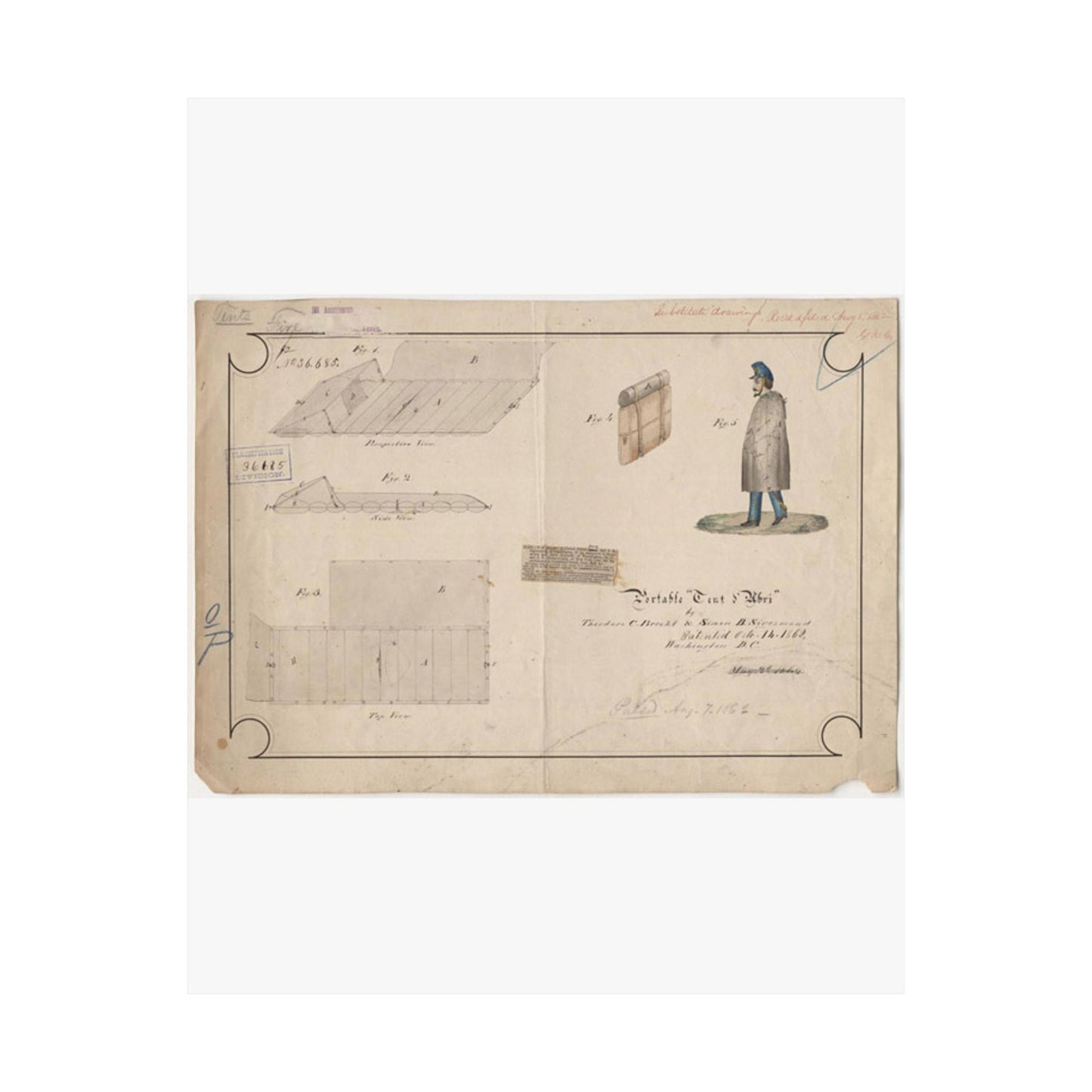 Patent drawing - Drawing of Portable Tent and Abri Public domain image High Quality Matte Wall Art Poster for Home, Office, Classroom