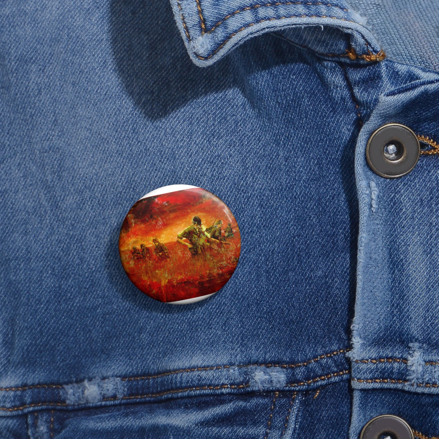 Artwork: "Man/Ready" Vietnam. Artist: Paul MAC Wiliams. Catalog Number: 1.141.87 Pin Buttons with Crisp Design