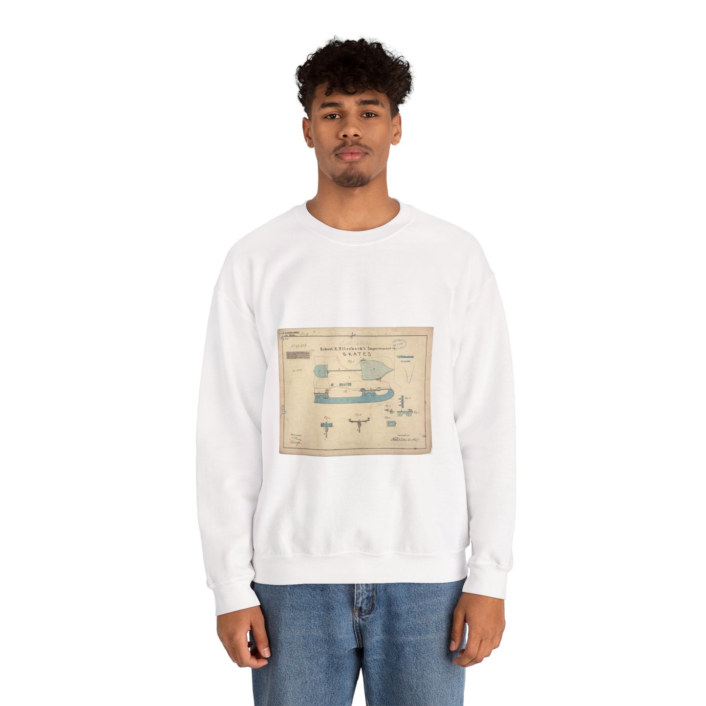 Patent drawing - Drawing of Improvement in Skates Public domain image White Heavy Blend Adult Crew Neck SweatShirt