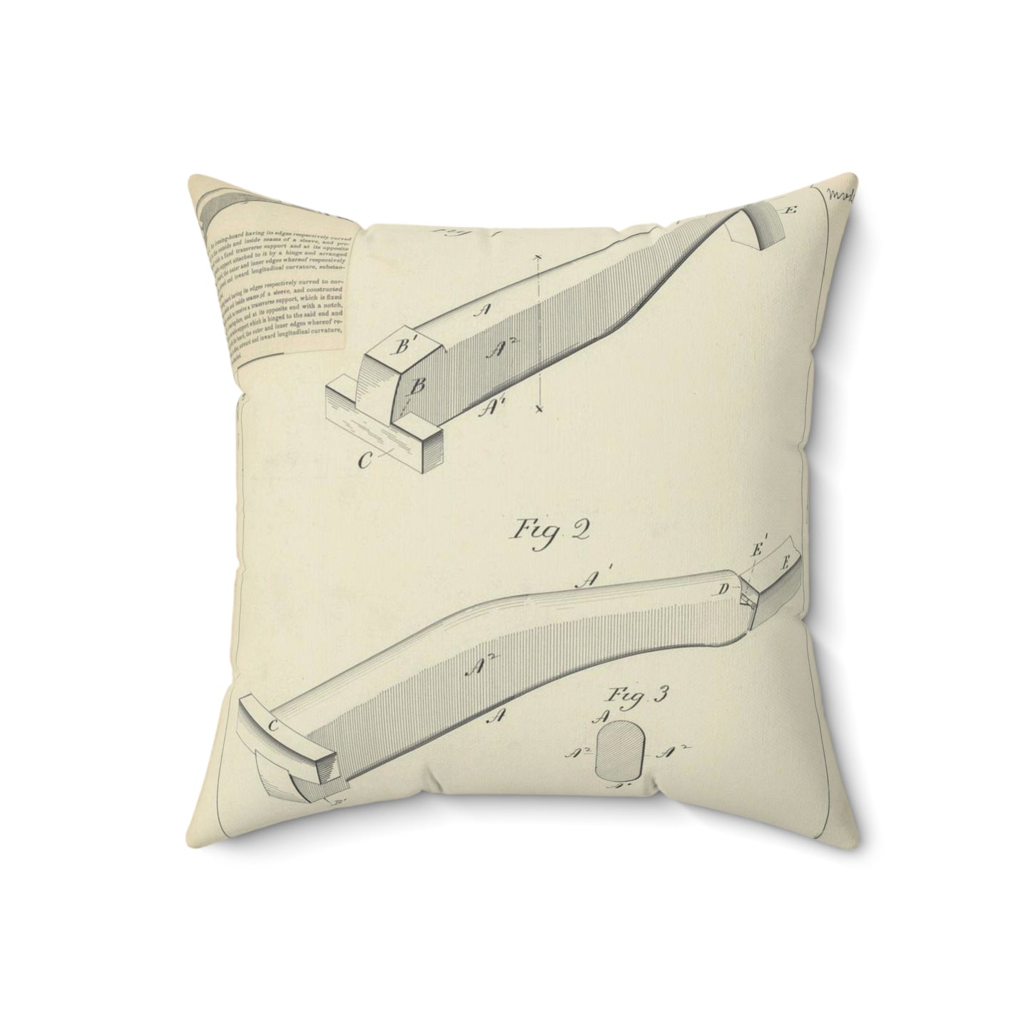Patent drawing - for S. Boone's Ironing Board Public domain image Decorative Accent Square Pillow