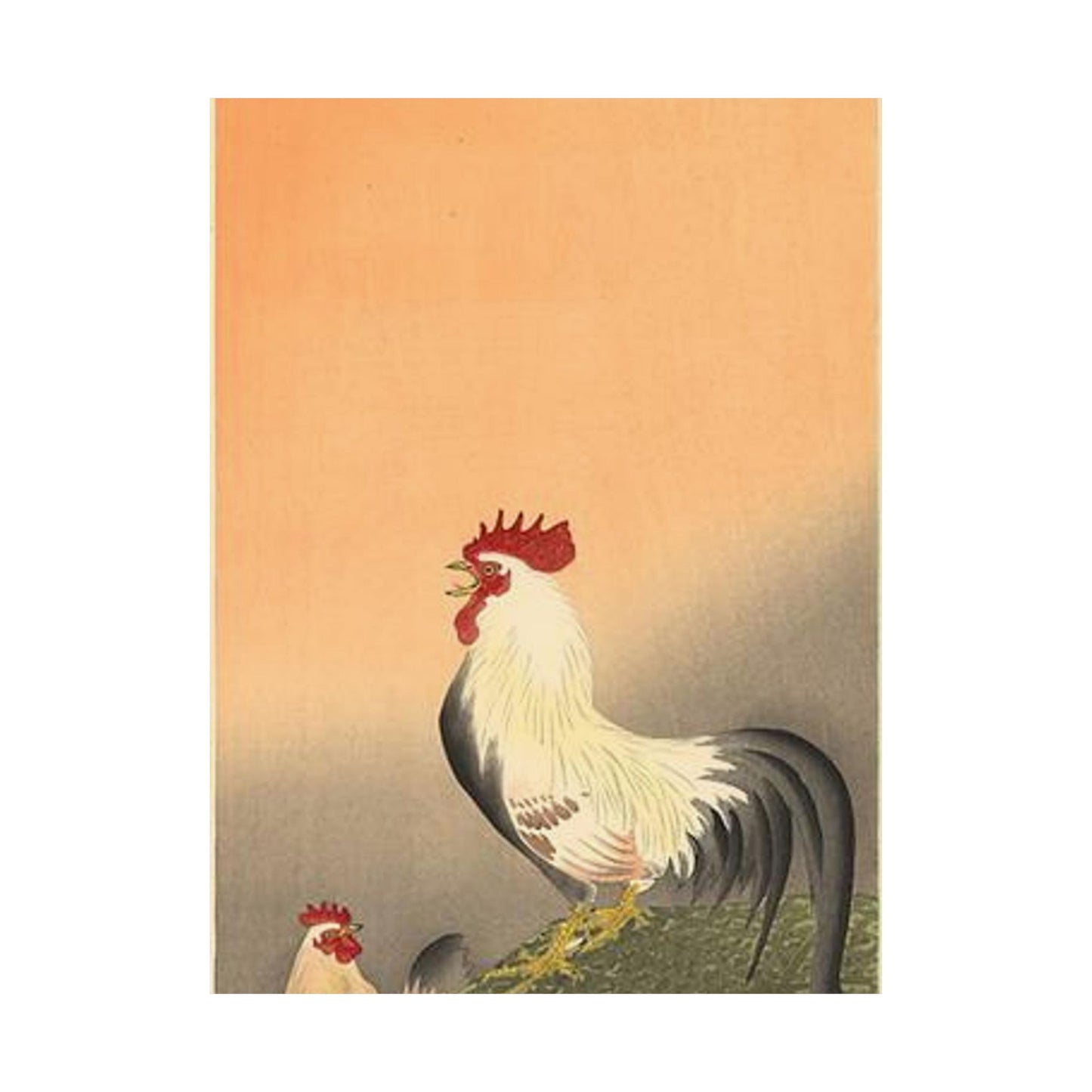 Koson - rooster-and-hen-at-sunrise, Ohara Koson High Quality Matte Wall Art Poster for Home, Office, Classroom