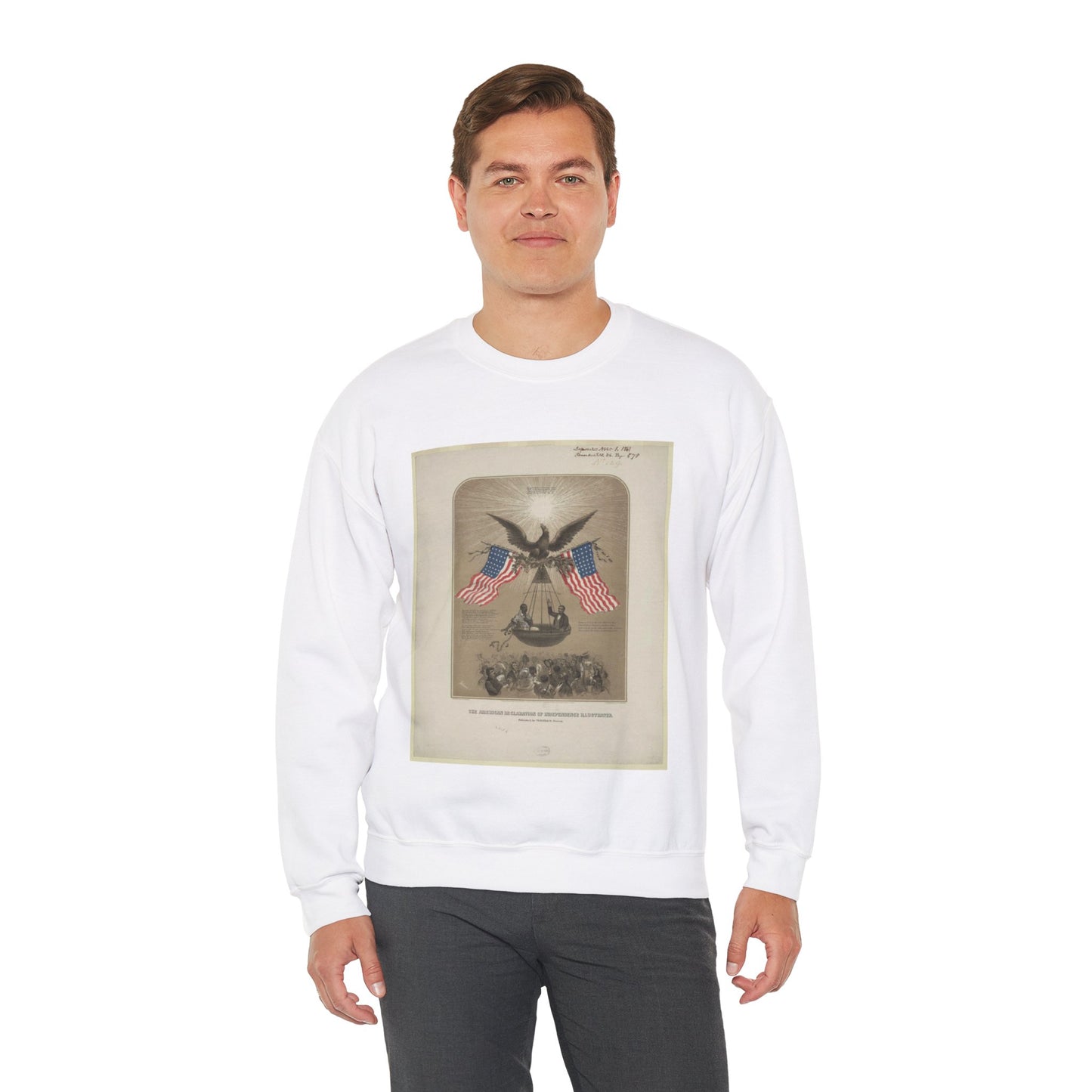 The American Declaration of Independence illustrated / Fabronious ; designed by R. Thayer ; L. Prang & Co. Lith., Boston. White Heavy Blend Adult Crew Neck SweatShirt