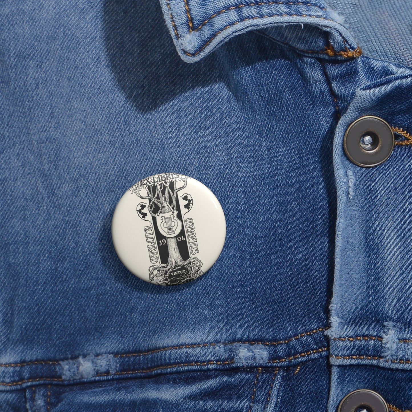 Carlota Campins by Joaquim Renart, 1904 Pin Buttons with Crisp Design
