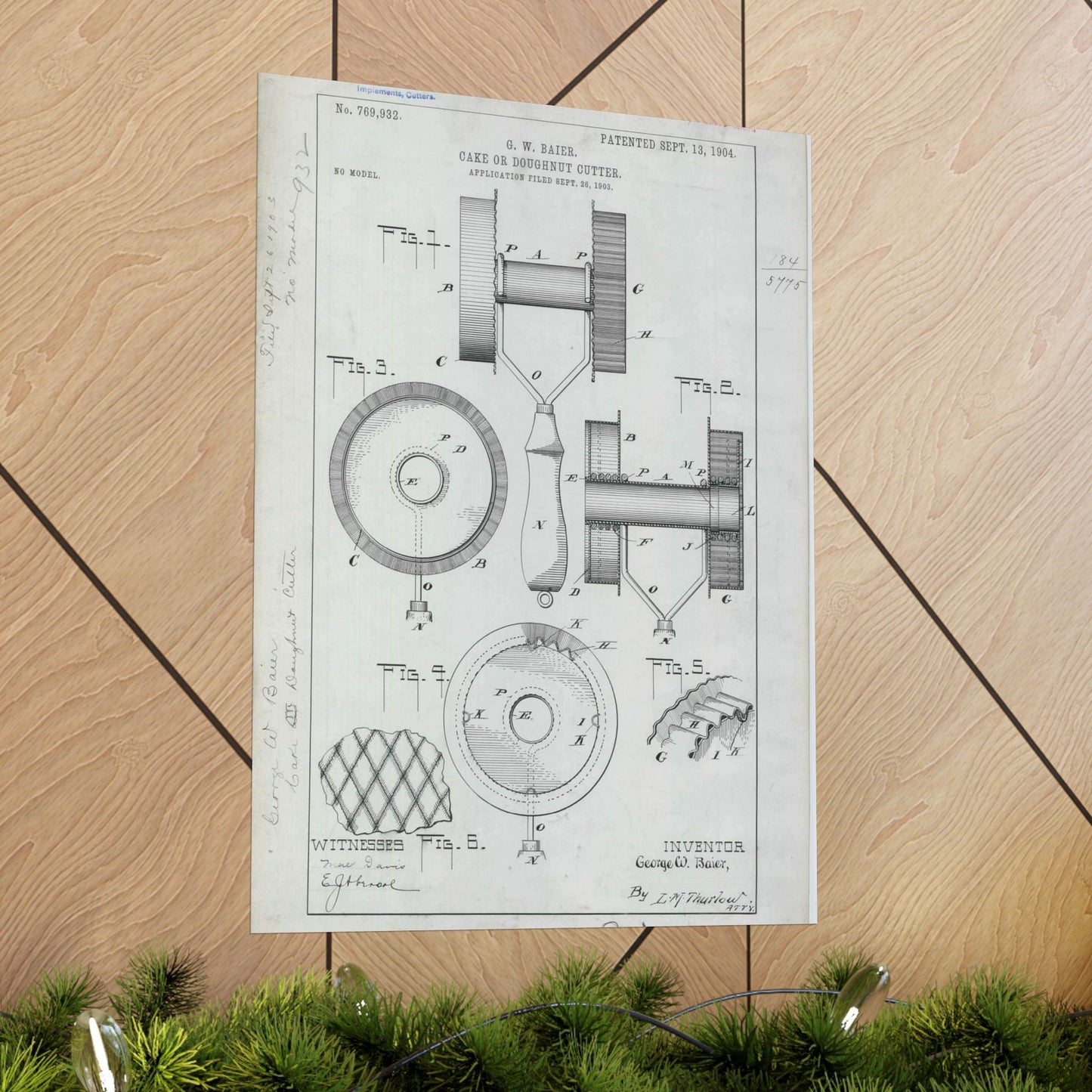 Patent Drawing of Engine - for G. W. Baier's Cake or Doughnut Cutter Public domain image High Quality Matte Wall Art Poster for Home, Office, Classroom