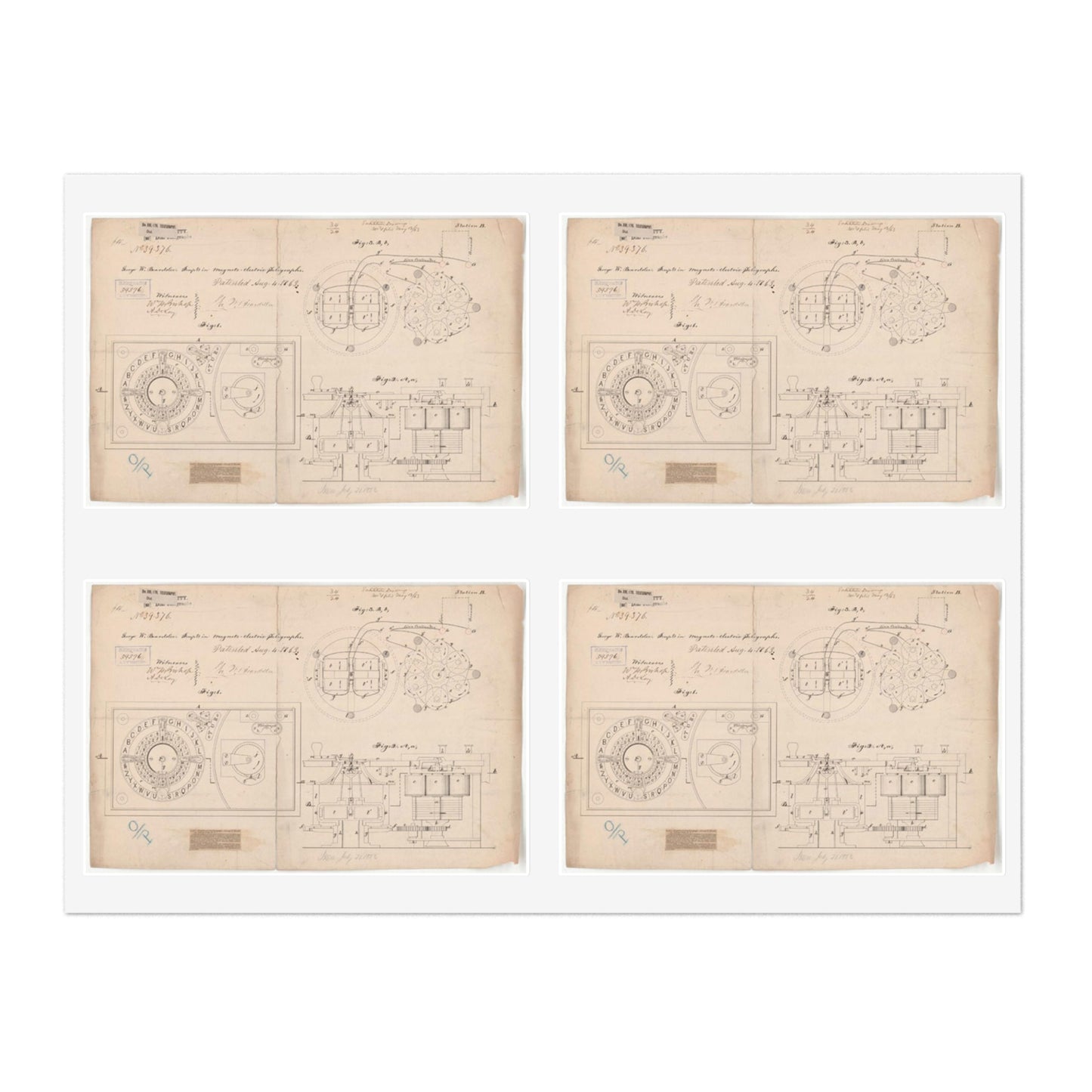 Patent drawing - Drawing of Improvements in Magneto-electric Telegraphs Public domain image Laminated UV Protective Vinyl Stickers