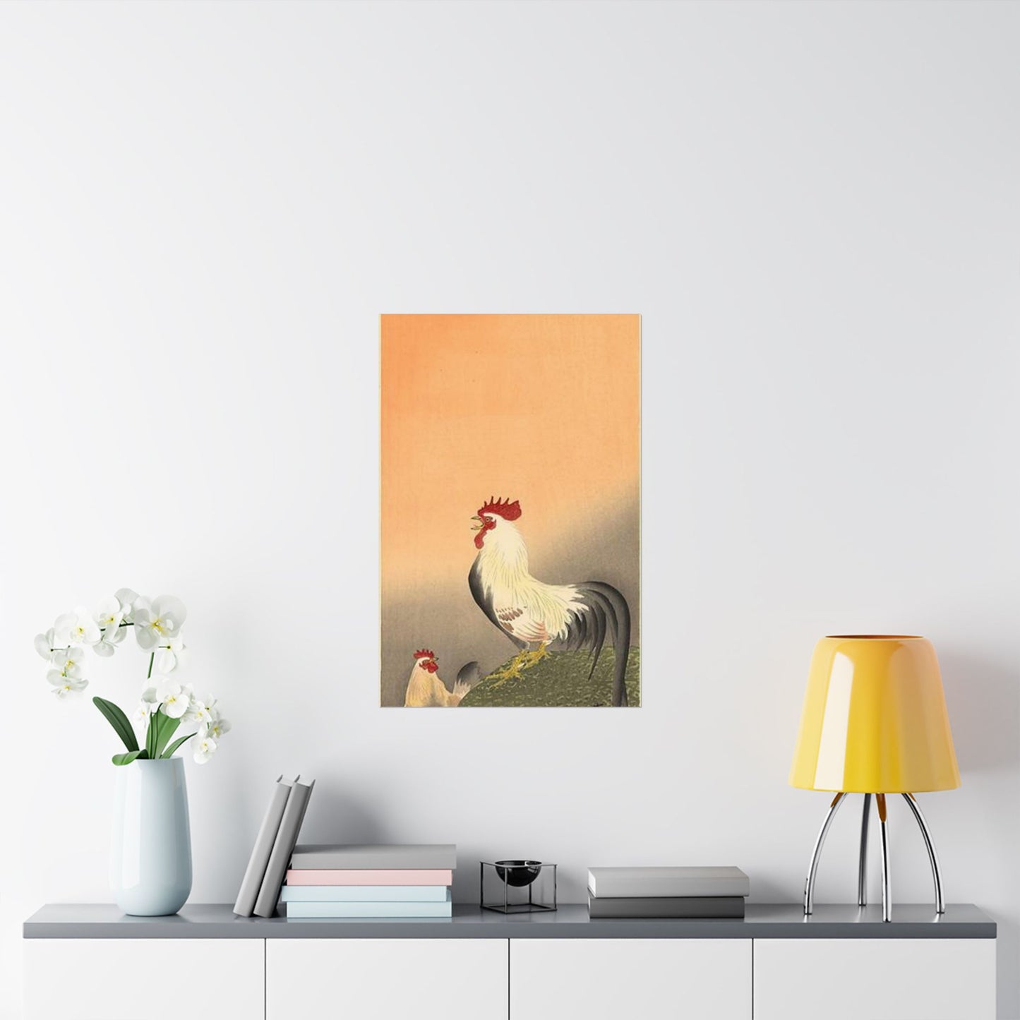 Koson - rooster-and-hen-at-sunrise, Ohara Koson High Quality Matte Wall Art Poster for Home, Office, Classroom